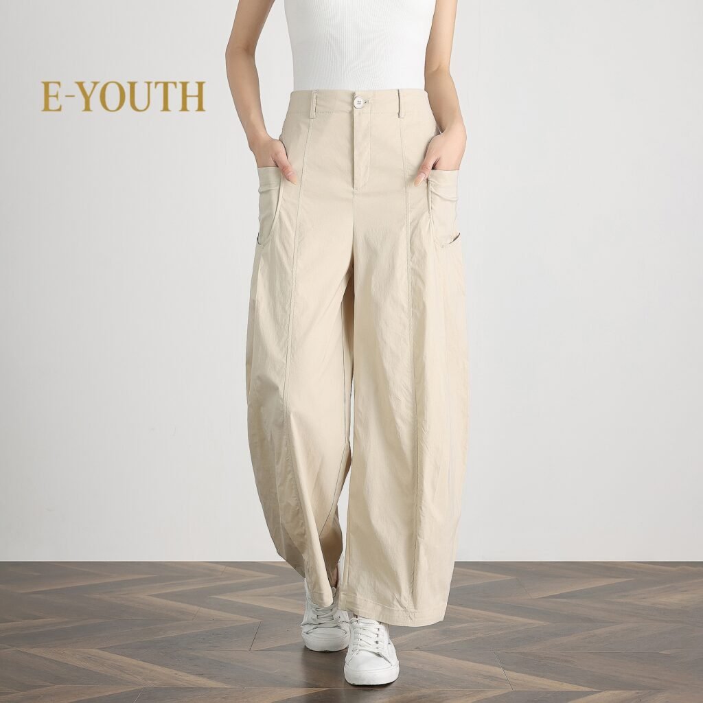 E-YOUTH 10182 Women Relaxed Utility Barrel Pants