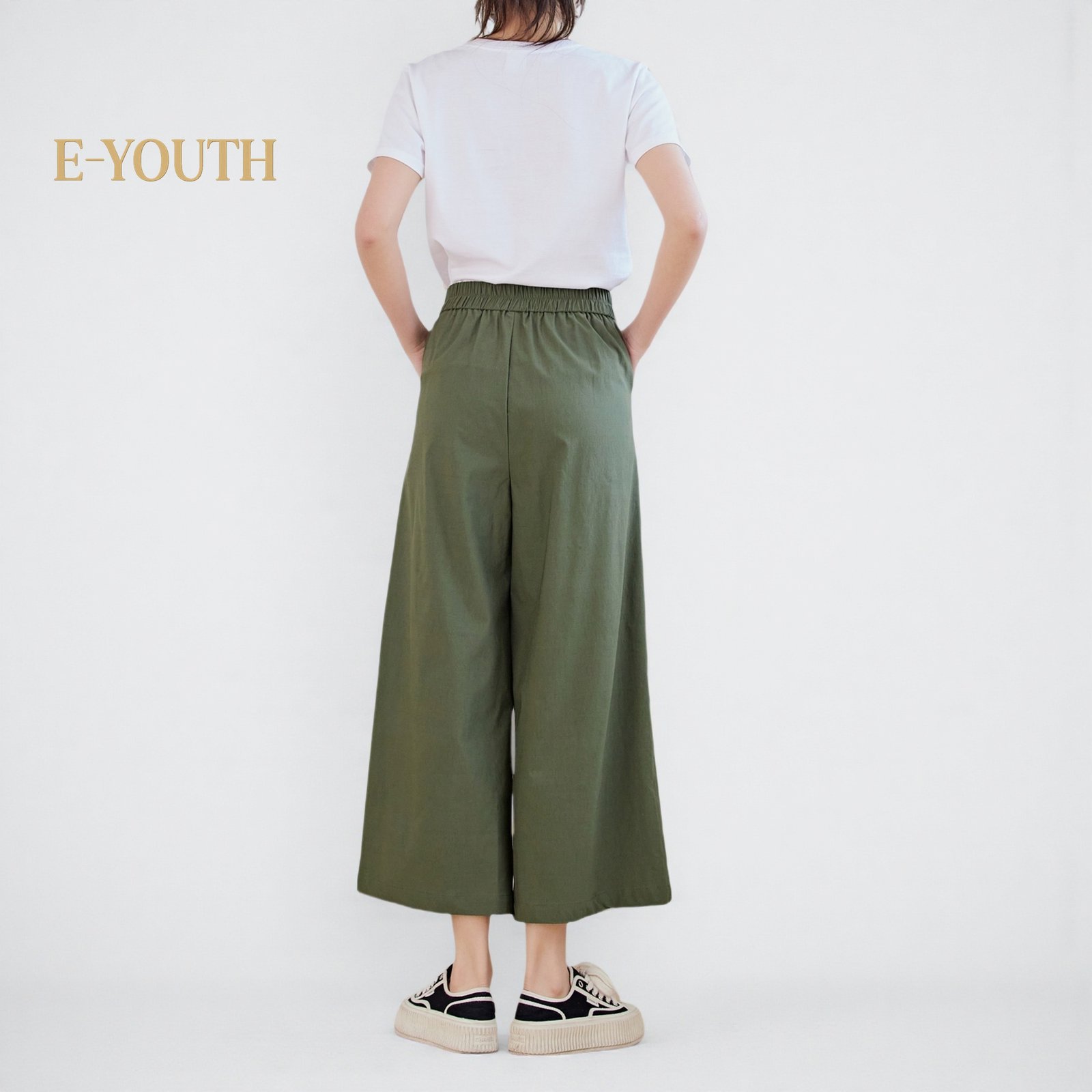 Eyouth 1062 women casual pants wide leg high waist culottes pants product detail 6