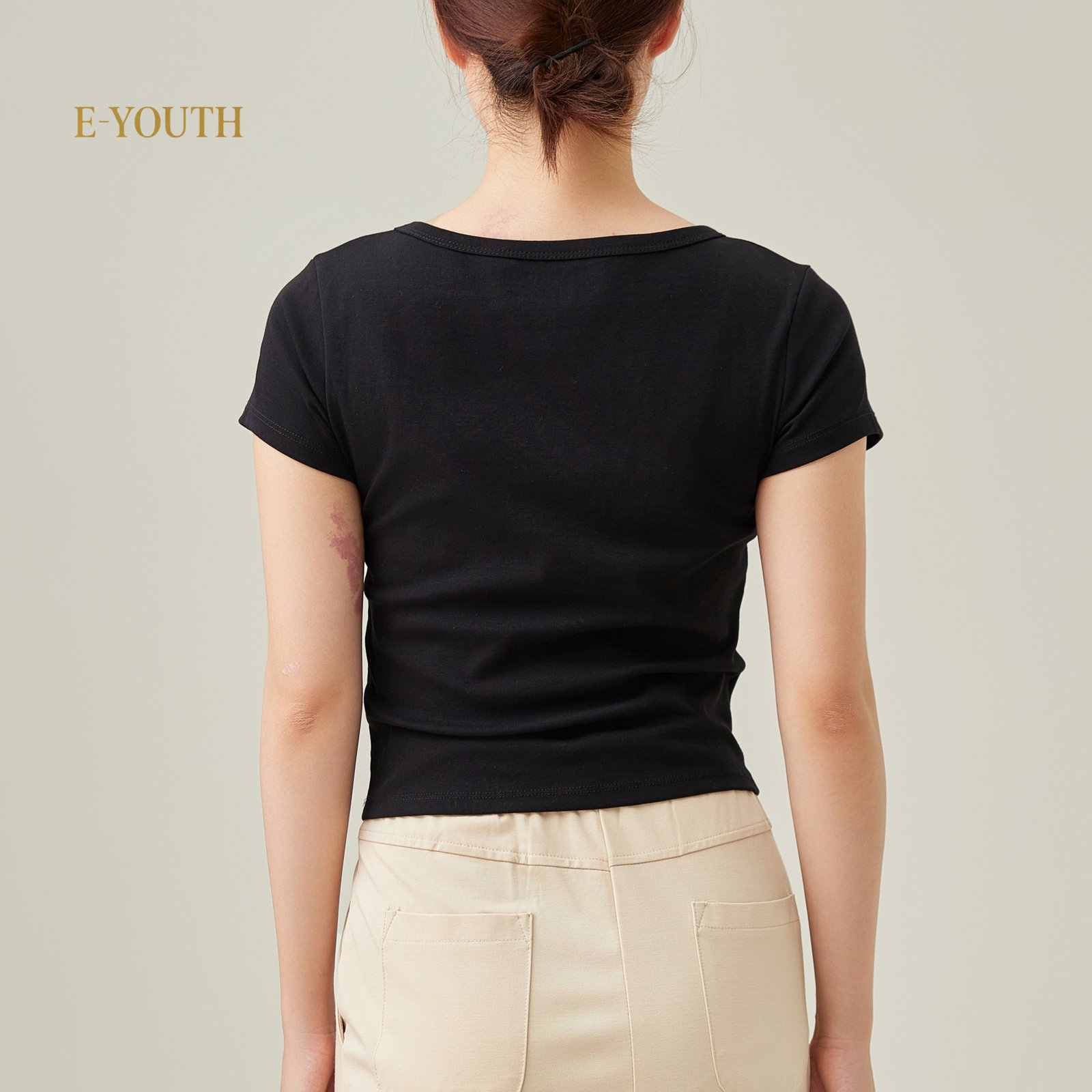 Eyouth 13110 Women Soft Ribbed Button Tee product detail 9