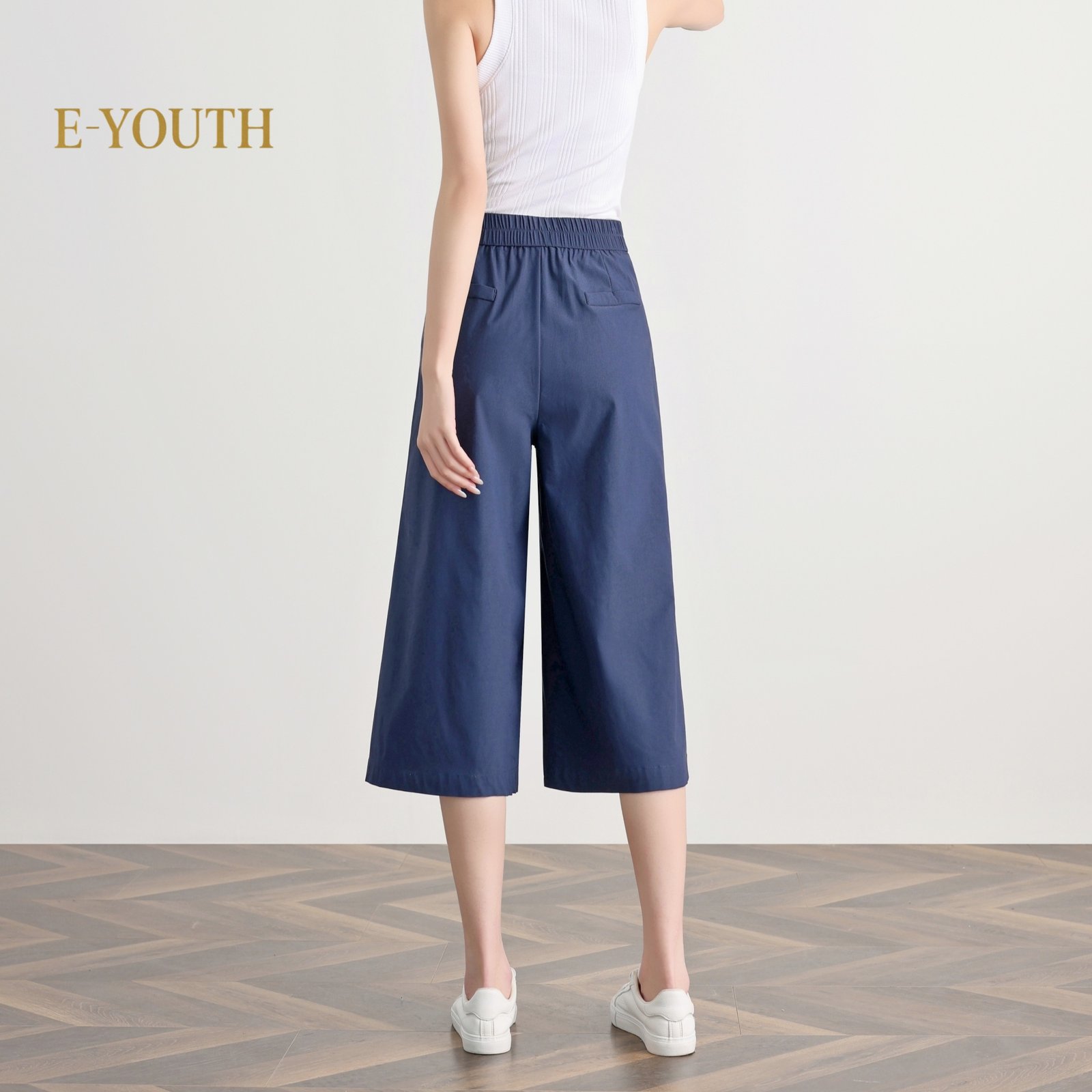 E-YOUTH 10123 Elegant Twill High Waist Culottes