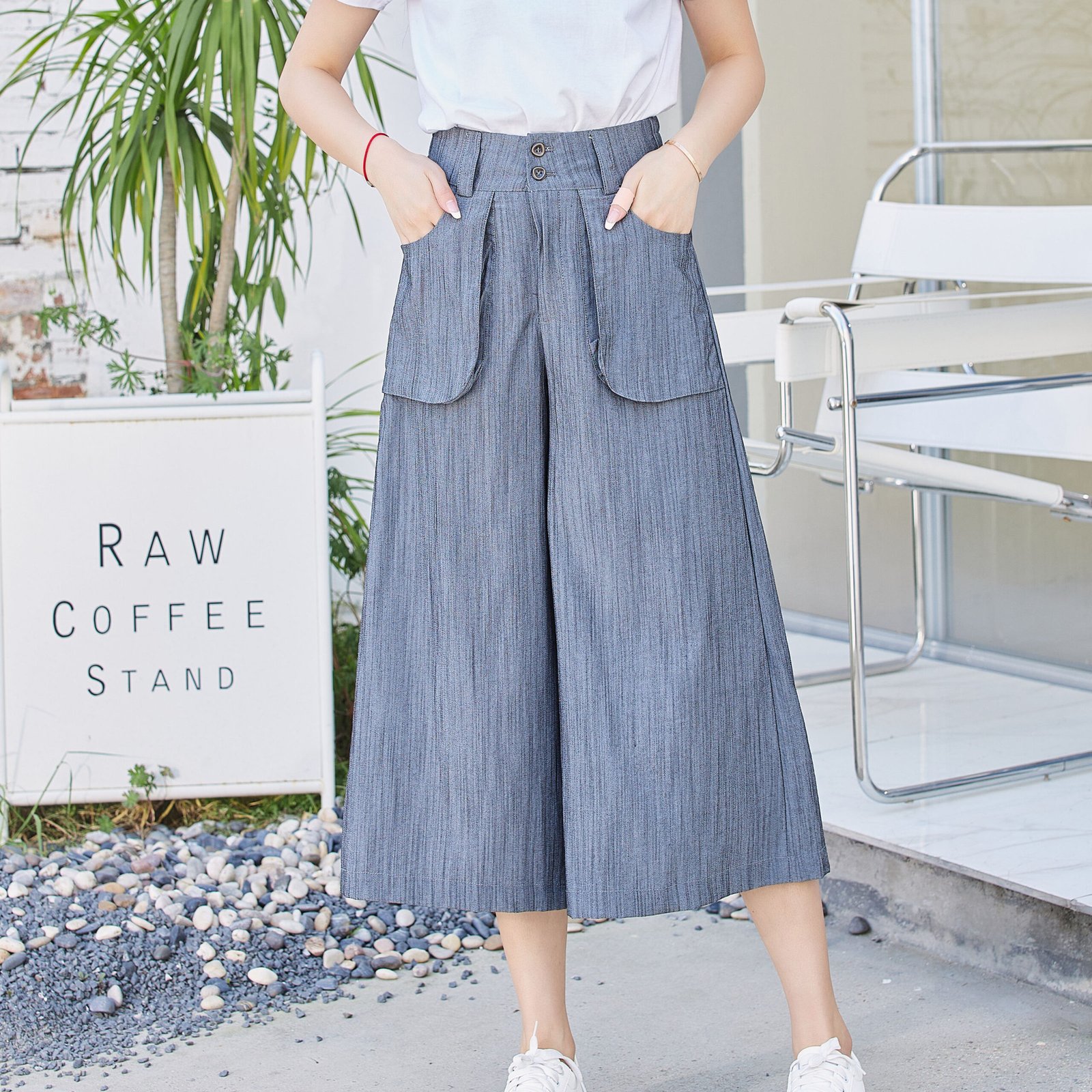 Eyouth 10109 Women casual pants high waist loose wide leg 3/4 ladies pants product detail 1
