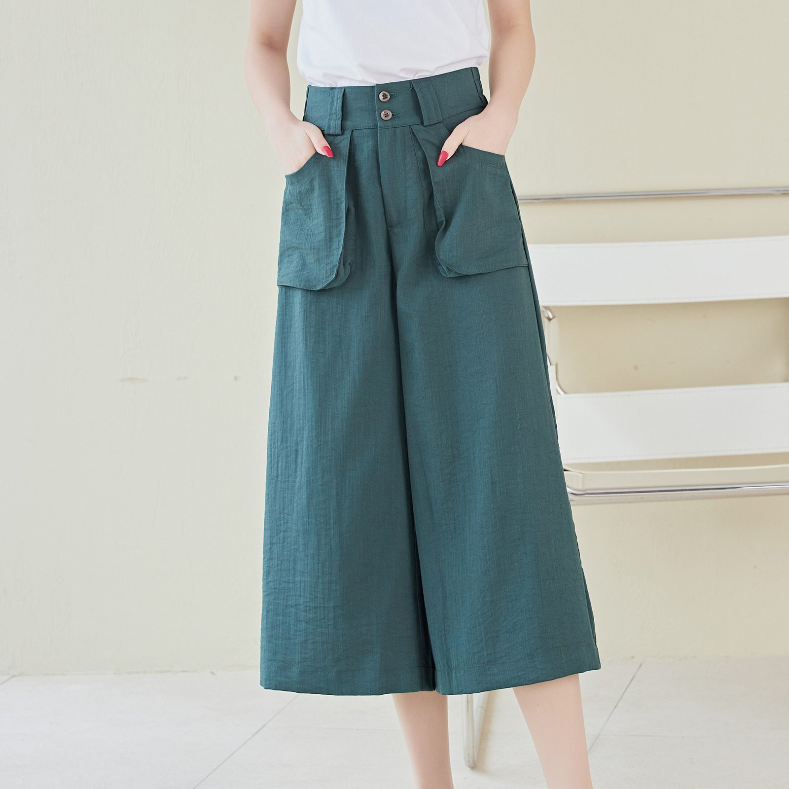 Eyouth 10109 Women casual pants high waist loose wide leg 3/4 ladies pants product detail 10