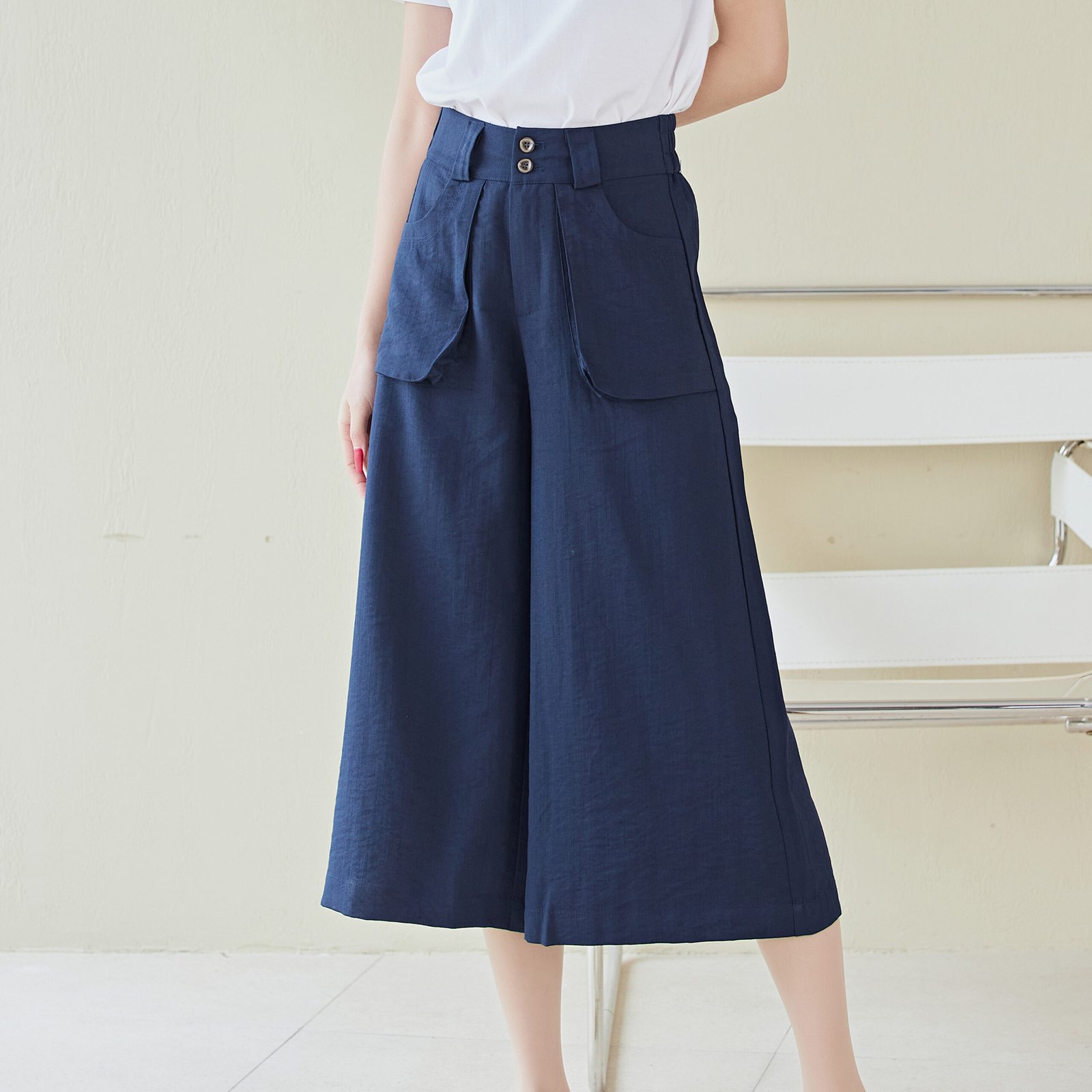 Eyouth 10109 Women casual pants high waist loose wide leg 3/4 ladies pants product detail 4