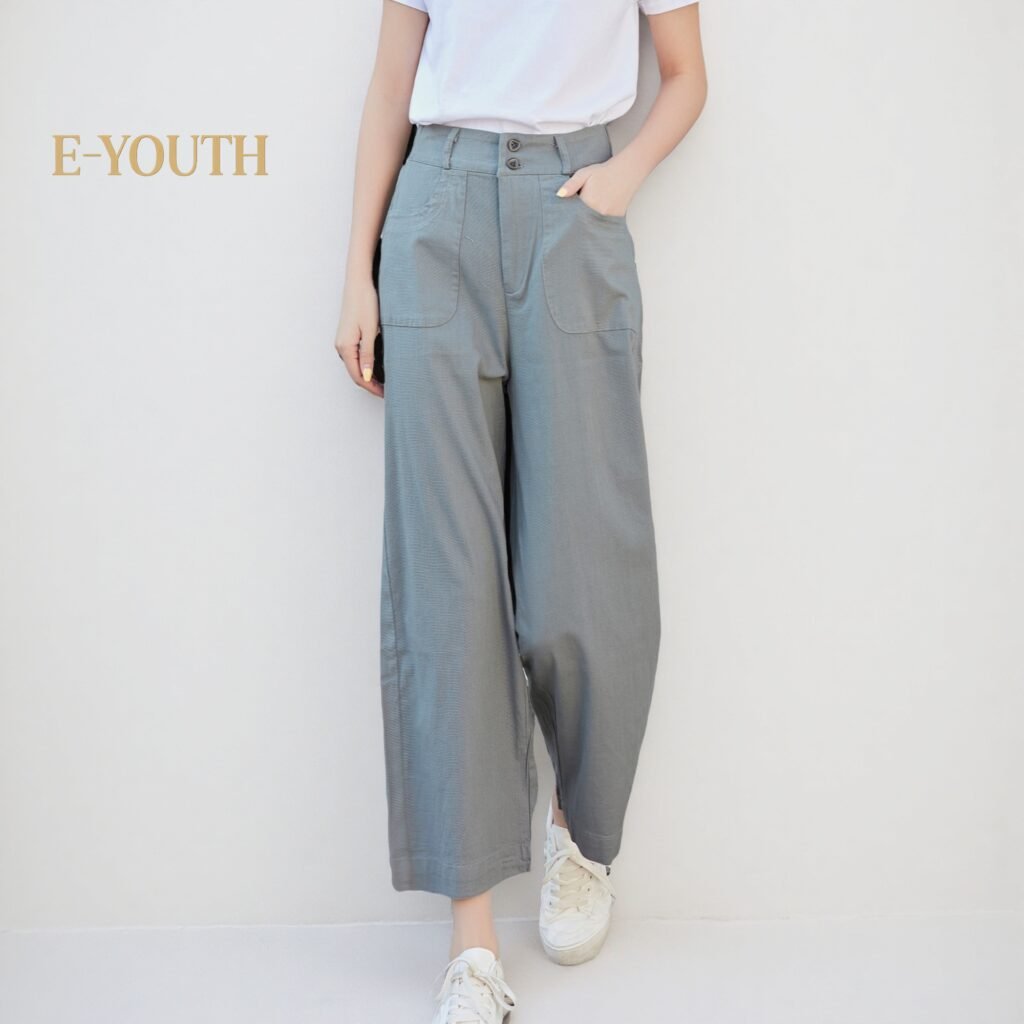 Eyouth 1440 Women High Waist Wide Leg Pants Comfort Linen Pants