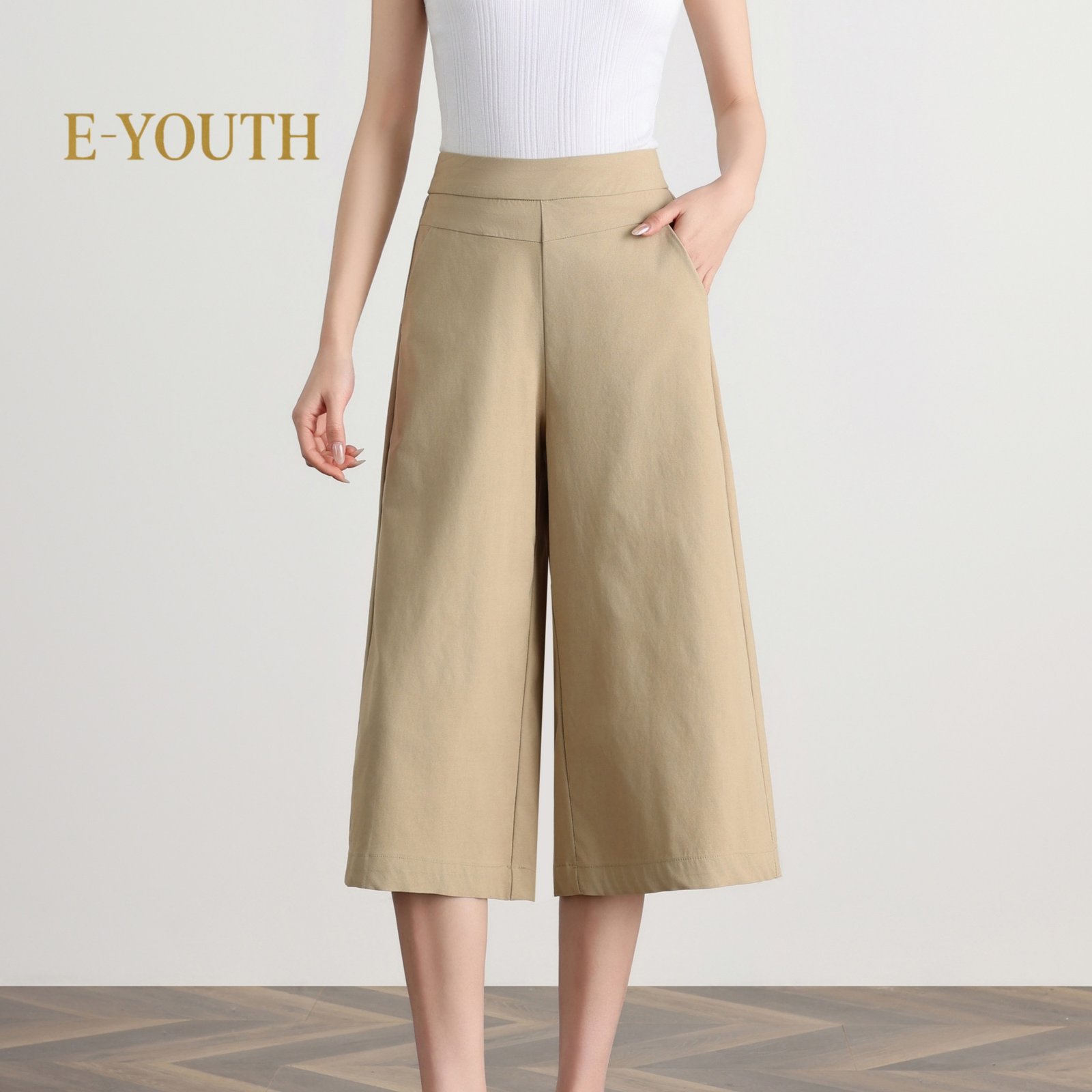 E-YOUTH 10123 Elegant Twill High Waist Culottes product detail 1