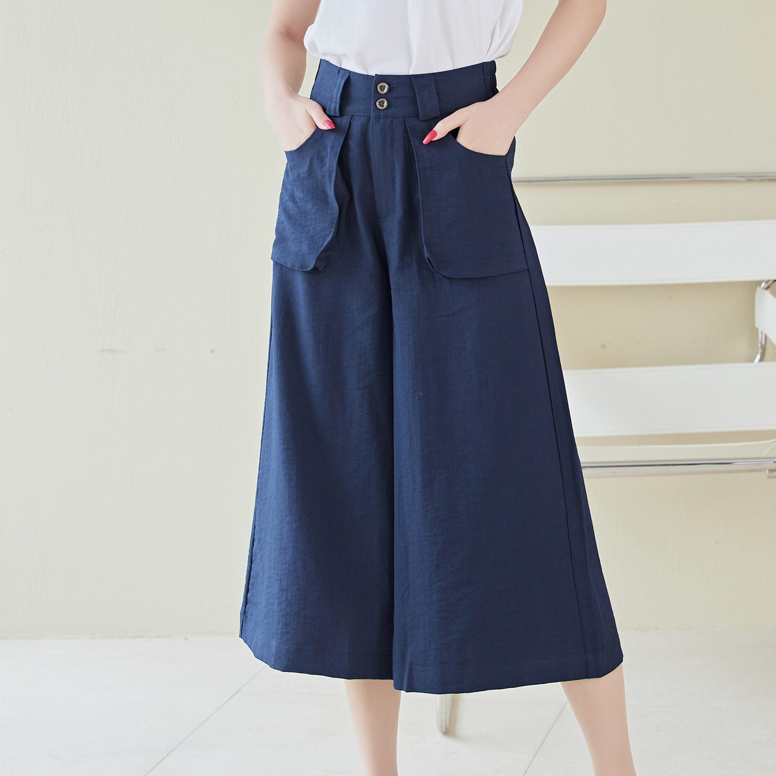 Eyouth 10109 Women casual pants high waist loose wide leg 3/4 ladies pants product detail 5