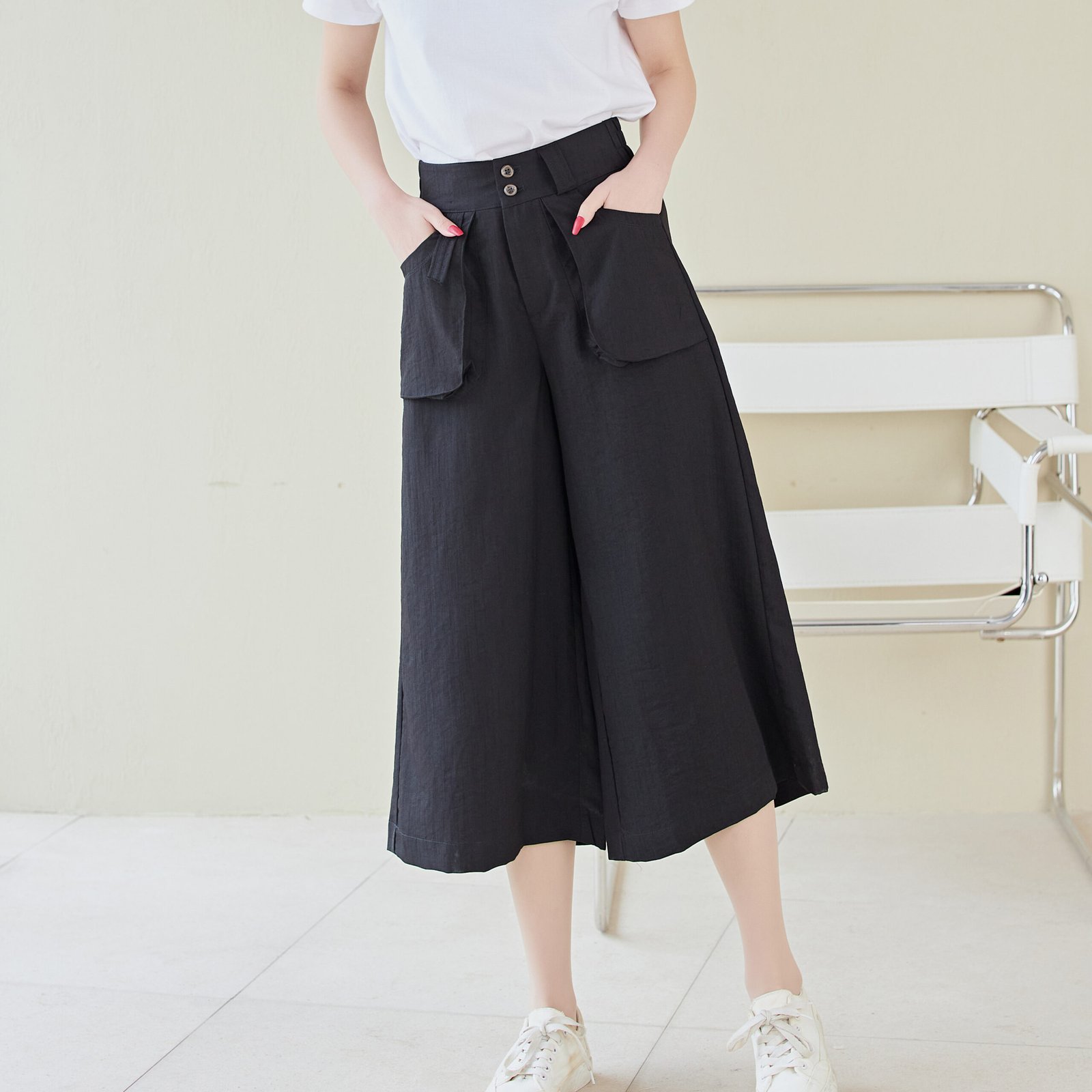 Eyouth 10109 Women casual pants high waist loose wide leg 3/4 ladies pants product detail 7
