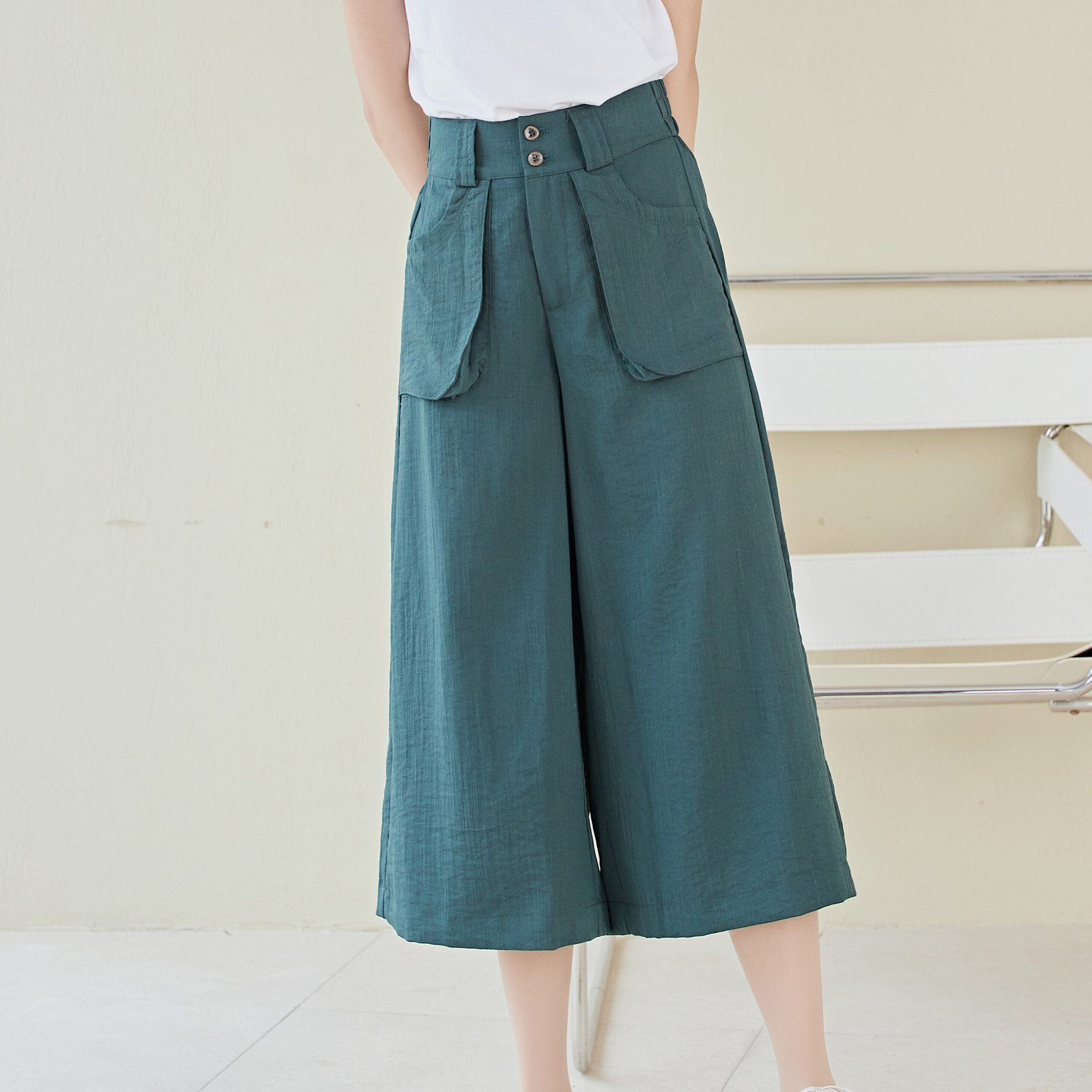 Eyouth 10109 Women casual pants high waist loose wide leg 3/4 ladies pants product detail 9