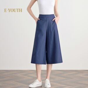 E-YOUTH 10123 Elegant Twill High Waist Culottes