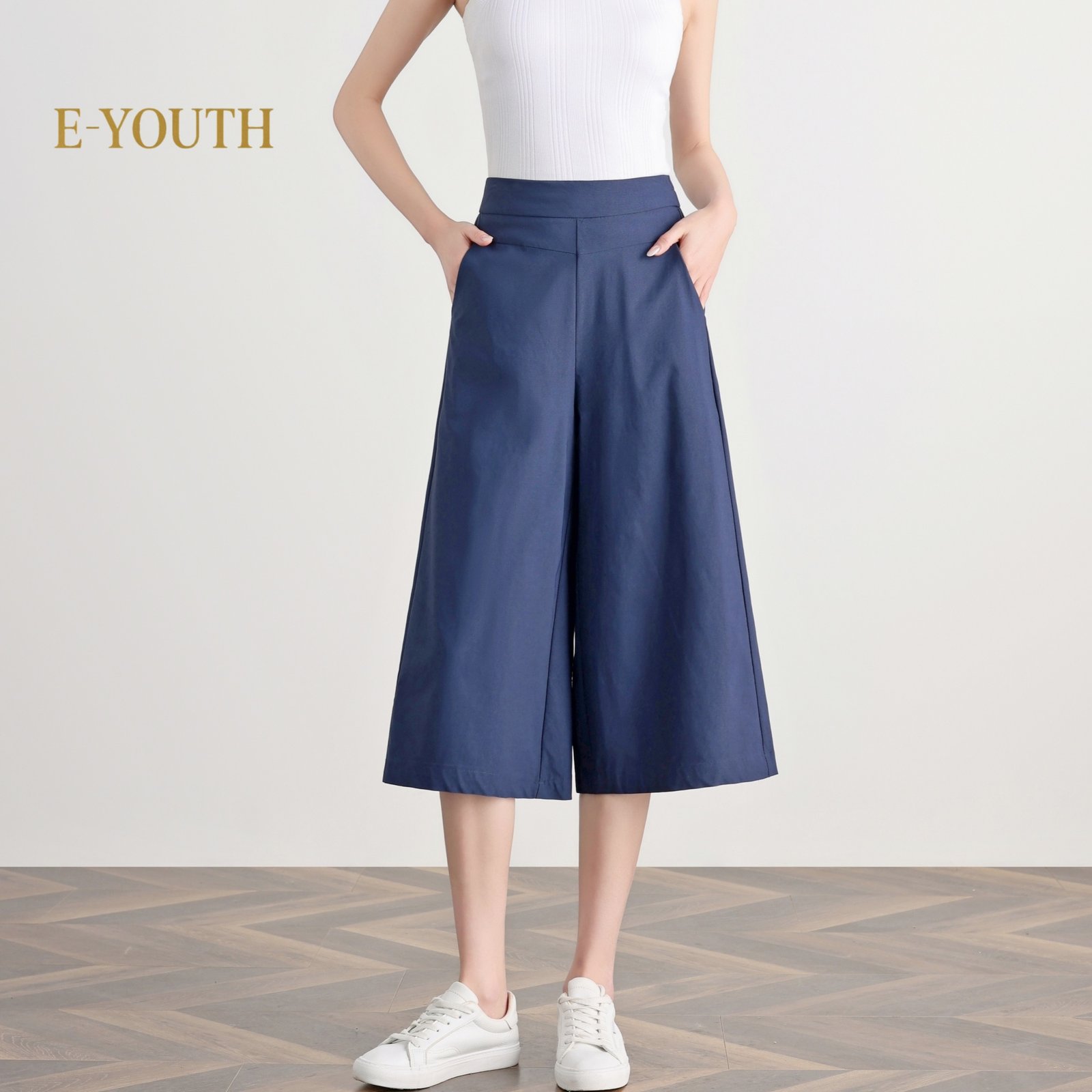 E-YOUTH 10123 Elegant Twill High Waist Culottes
