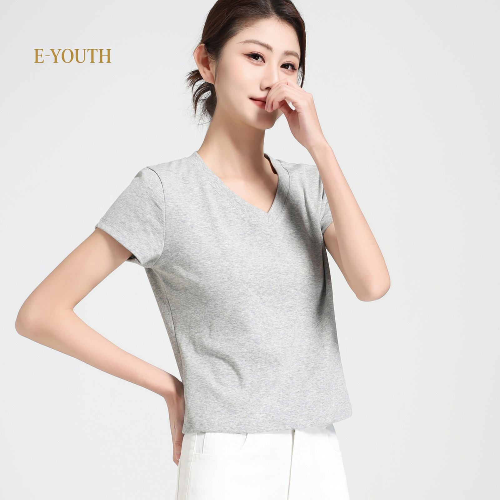Eyouth 13106 Women's T-Shirt V-nect Short Sleeve- Soft and Comfortable Tops product detail 2