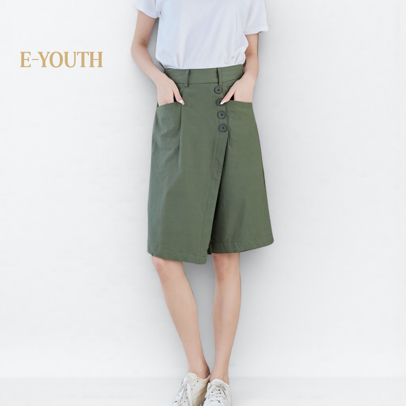 Eyouth 10105 Women Asymmetry Button-Front Culottes product detail 1