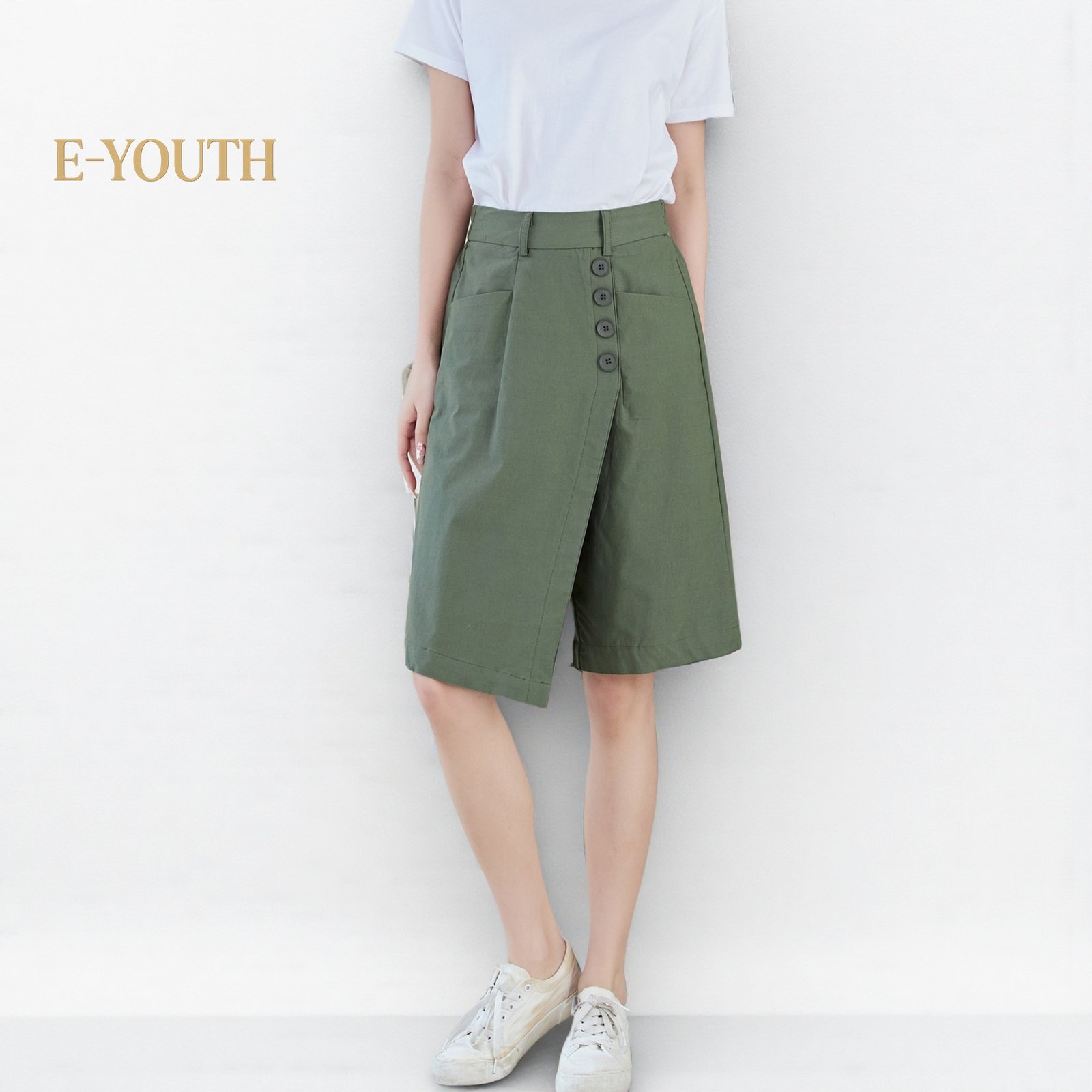 Eyouth 10105 Women Asymmetry Button-Front Culottes product detail 2