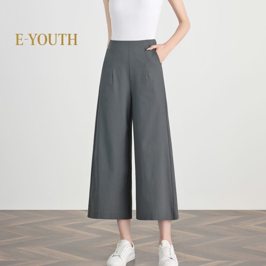 Eyouth 1062 women casual pants wide leg high waist culottes pants