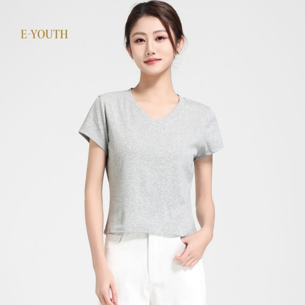 Eyouth 13106 Women's T-Shirt V-nect Short Sleeve- Soft and Comfortable Tops