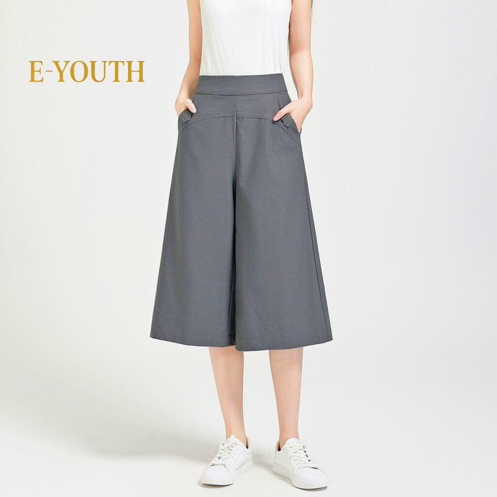 Eyouth 1096 Women Soft-Stretch Midi Culottes
