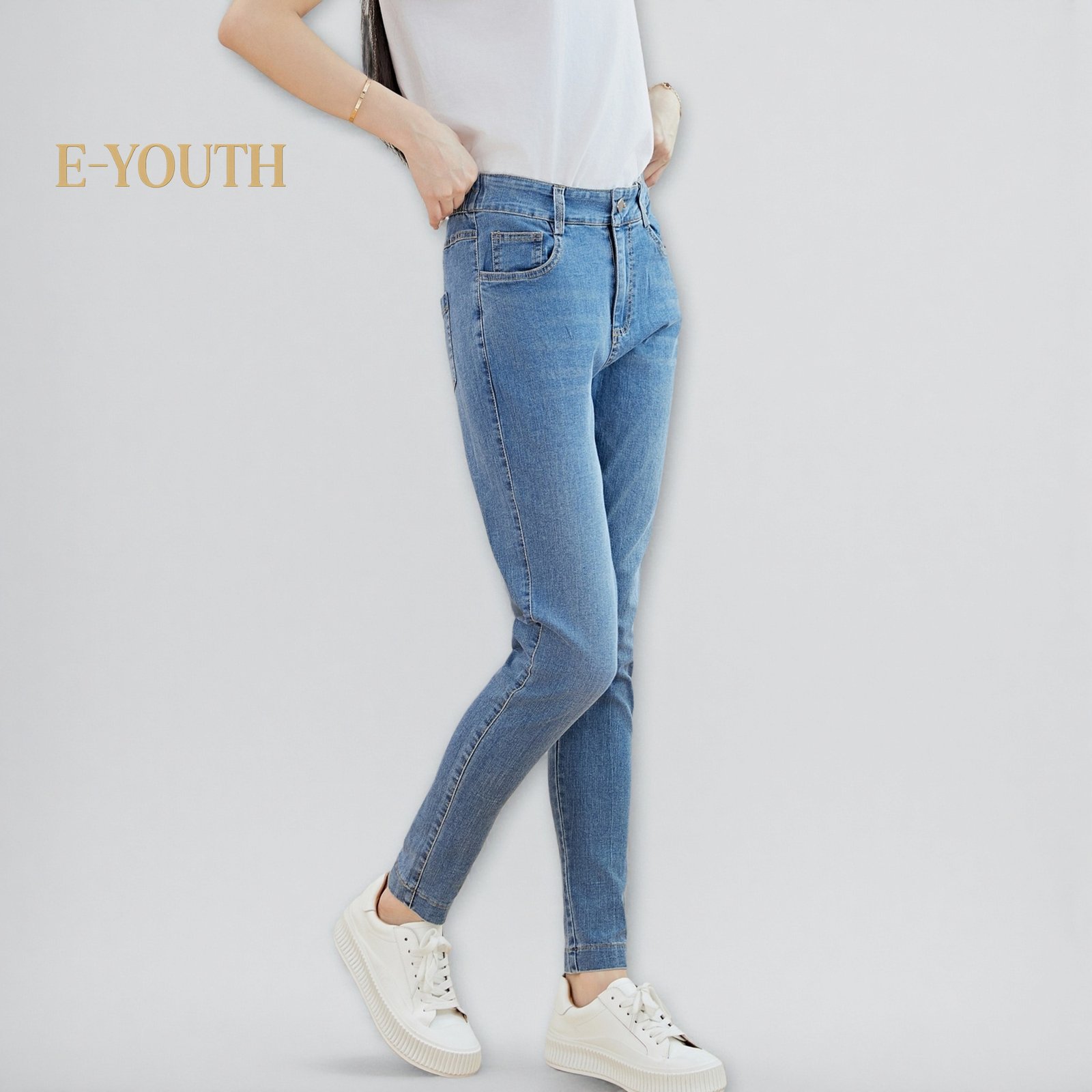 Eyouth 10102 women Drainpipe Jeans high waist denim pants product detail 8
