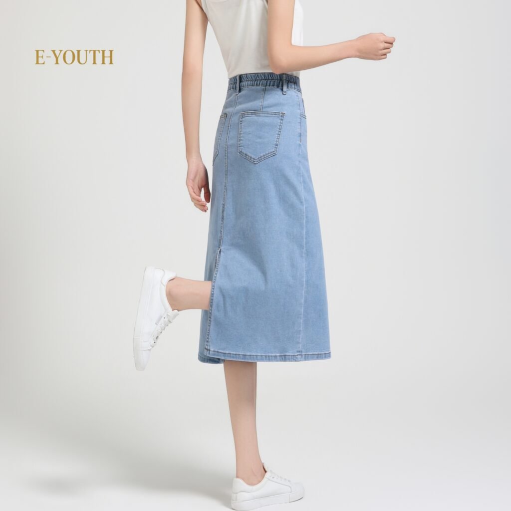 Eyouth 1962 Women Minimalist Denim Long Skirt