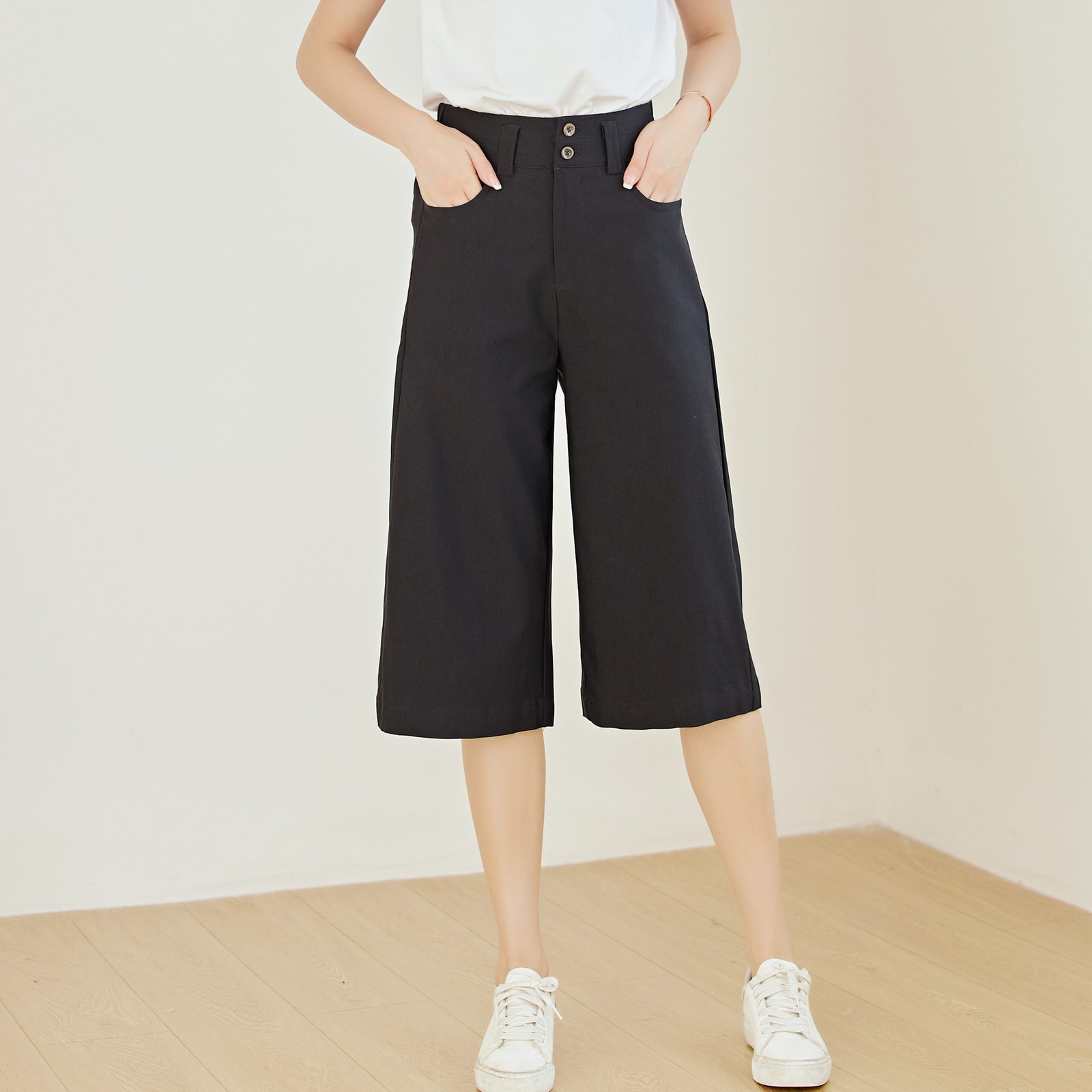 Eyouth 10125 women High Waist two button casual ladies 3/4 pants product detail 2