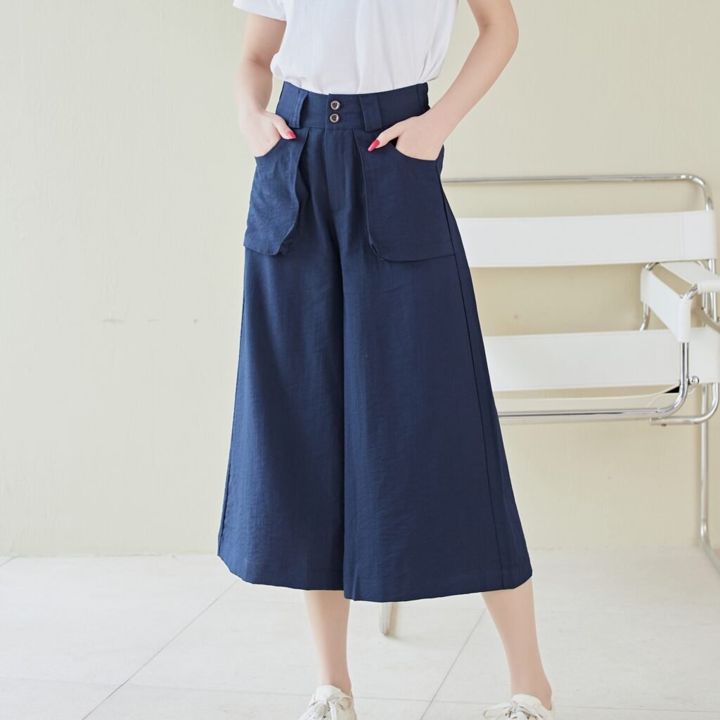 Eyouth 10109 Women casual pants high waist loose wide leg 3/4 ladies pants