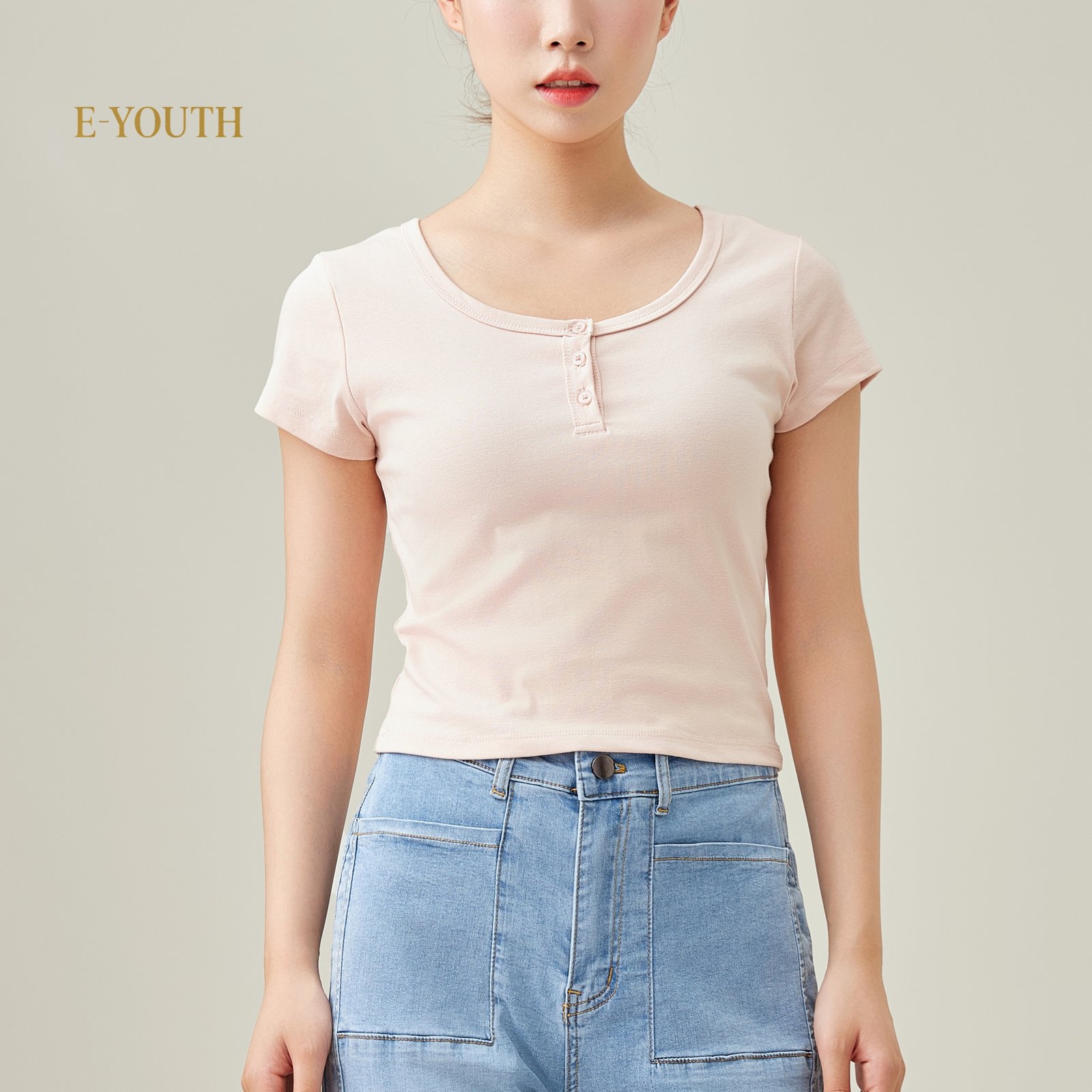 Eyouth 13110 Women Soft Ribbed Button Tee product detail 3