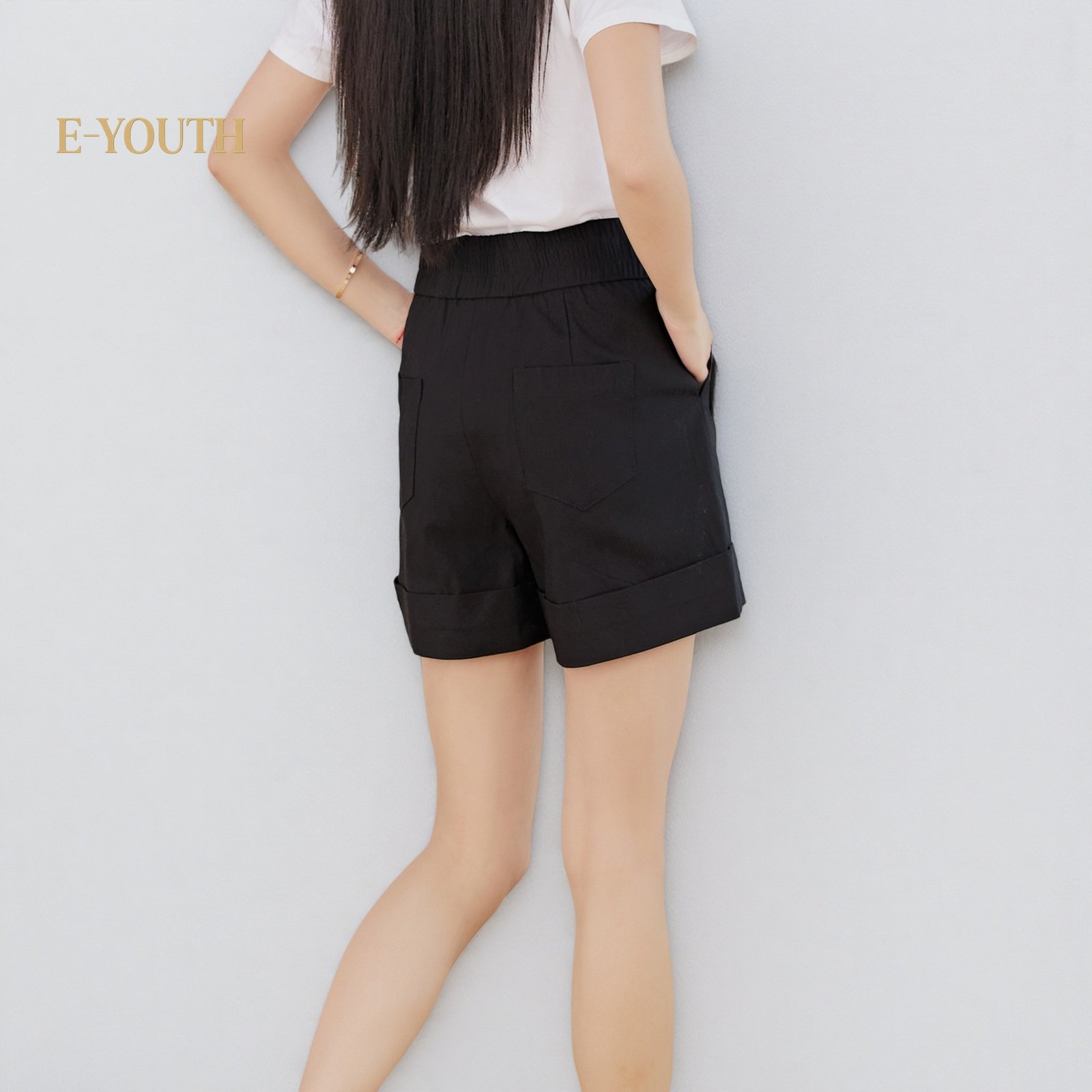 Eyouth 20163 Women Sleek Fold-Hem Shorts | high waist Korean Style cargo shorts product detail 2