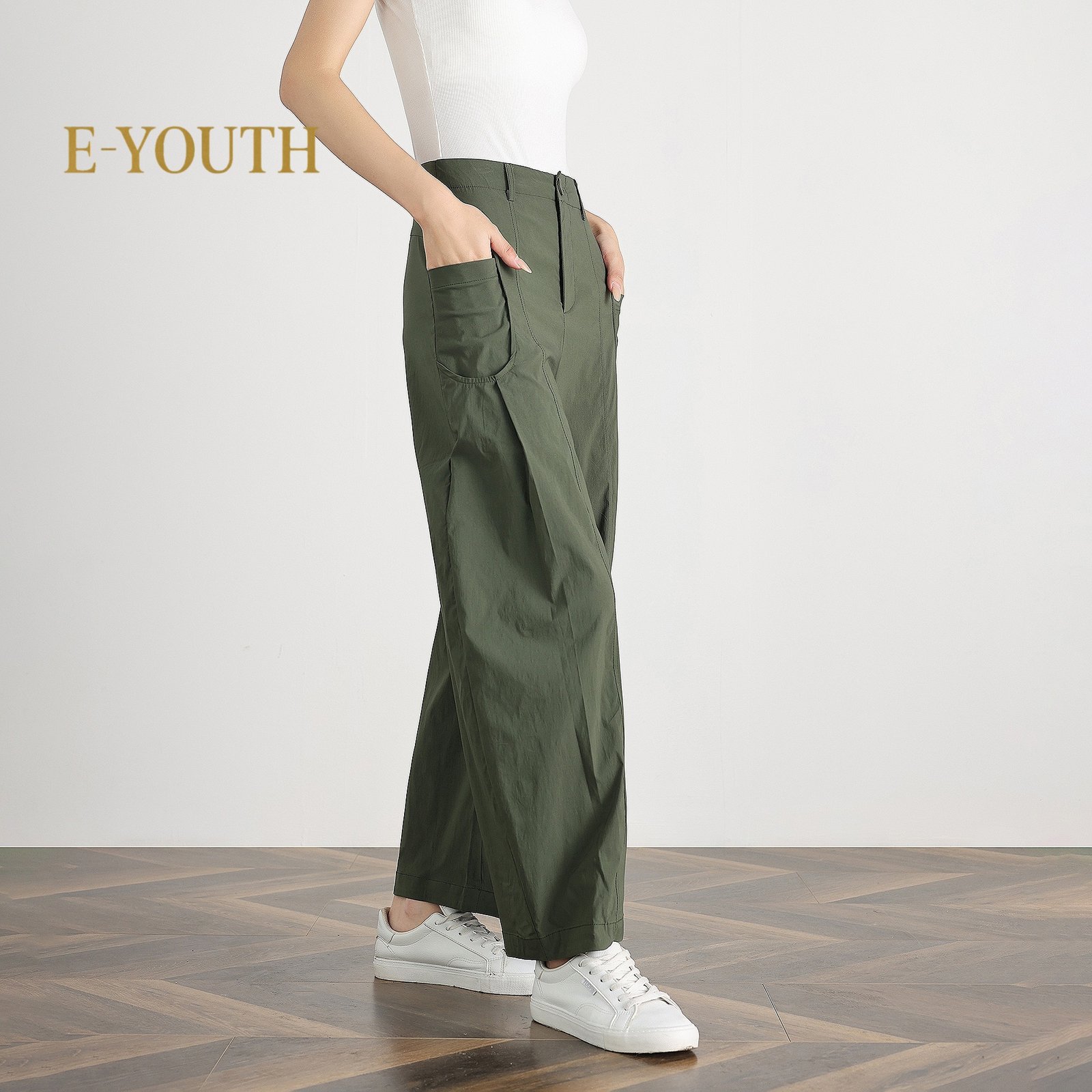 E-YOUTH 10182 Women Relaxed Utility Barrel Pants product detail 10