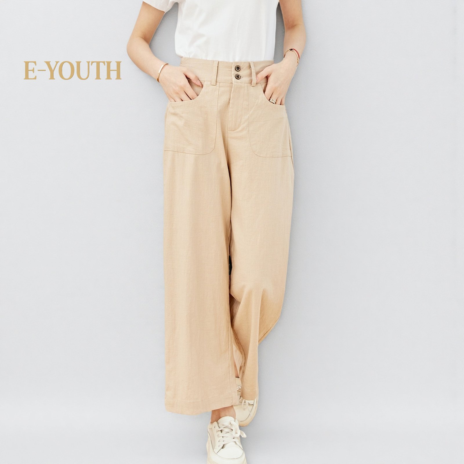 Eyouth 1440 Women High Waist Wide Leg Pants Comfort Linen Pants product detail 6