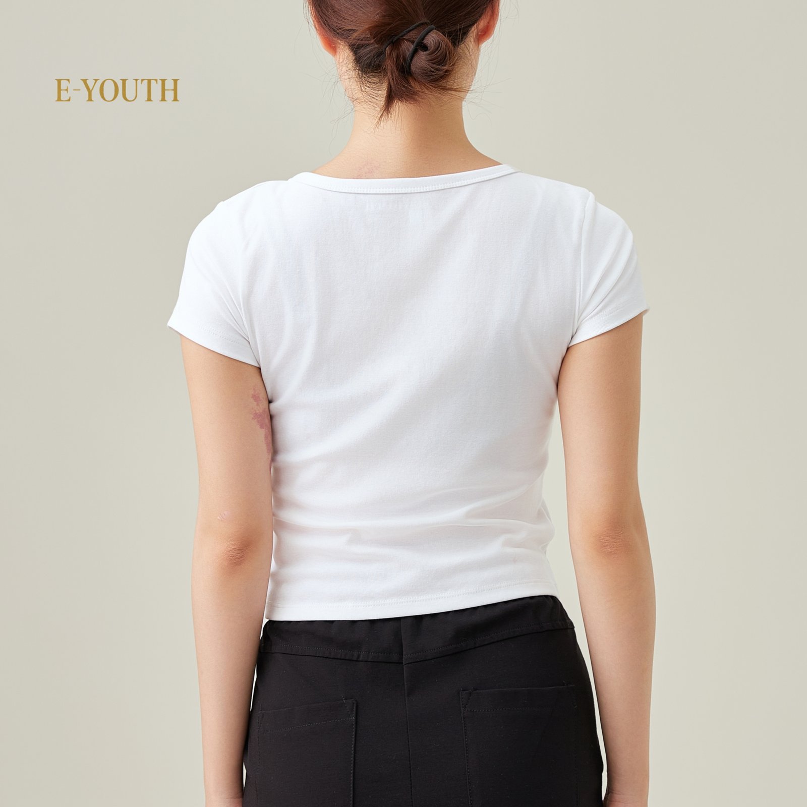 Eyouth 13110 Women Soft Ribbed Button Tee product detail 7