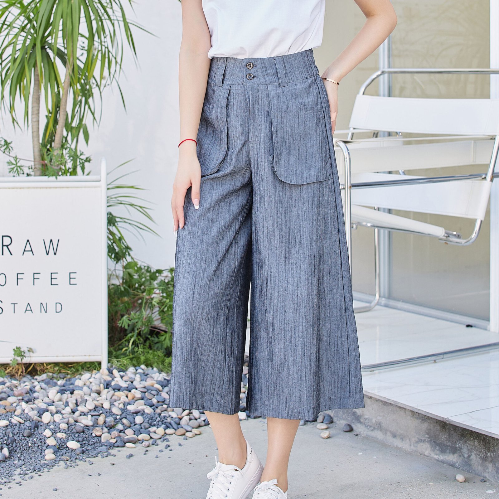 Eyouth 10109 Women casual pants high waist loose wide leg 3/4 ladies pants product detail 2