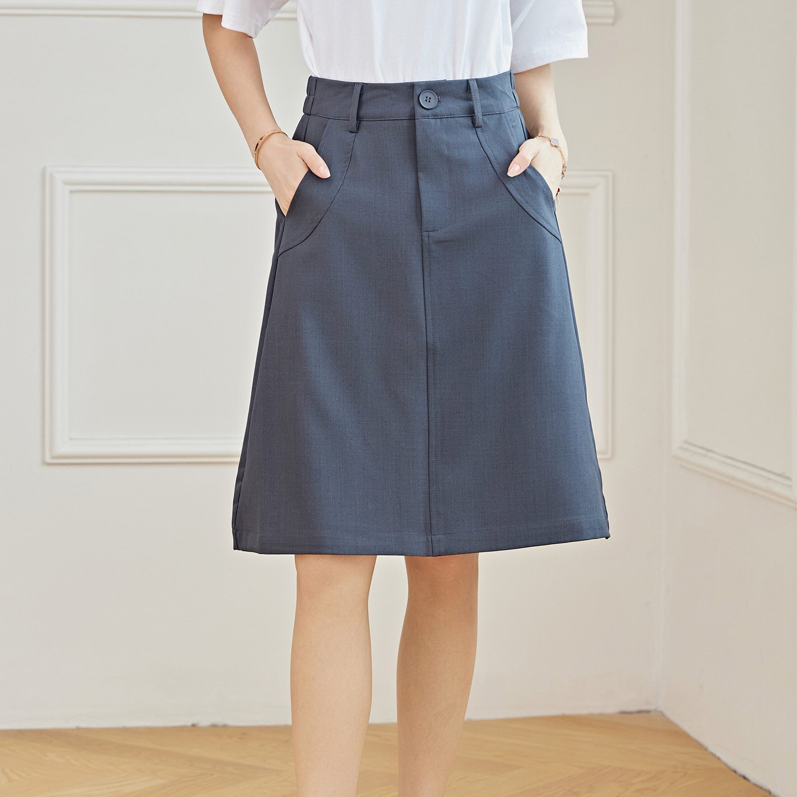 Eyouth 1956 women skirts high waist knee lenth A line skirts product detail 7