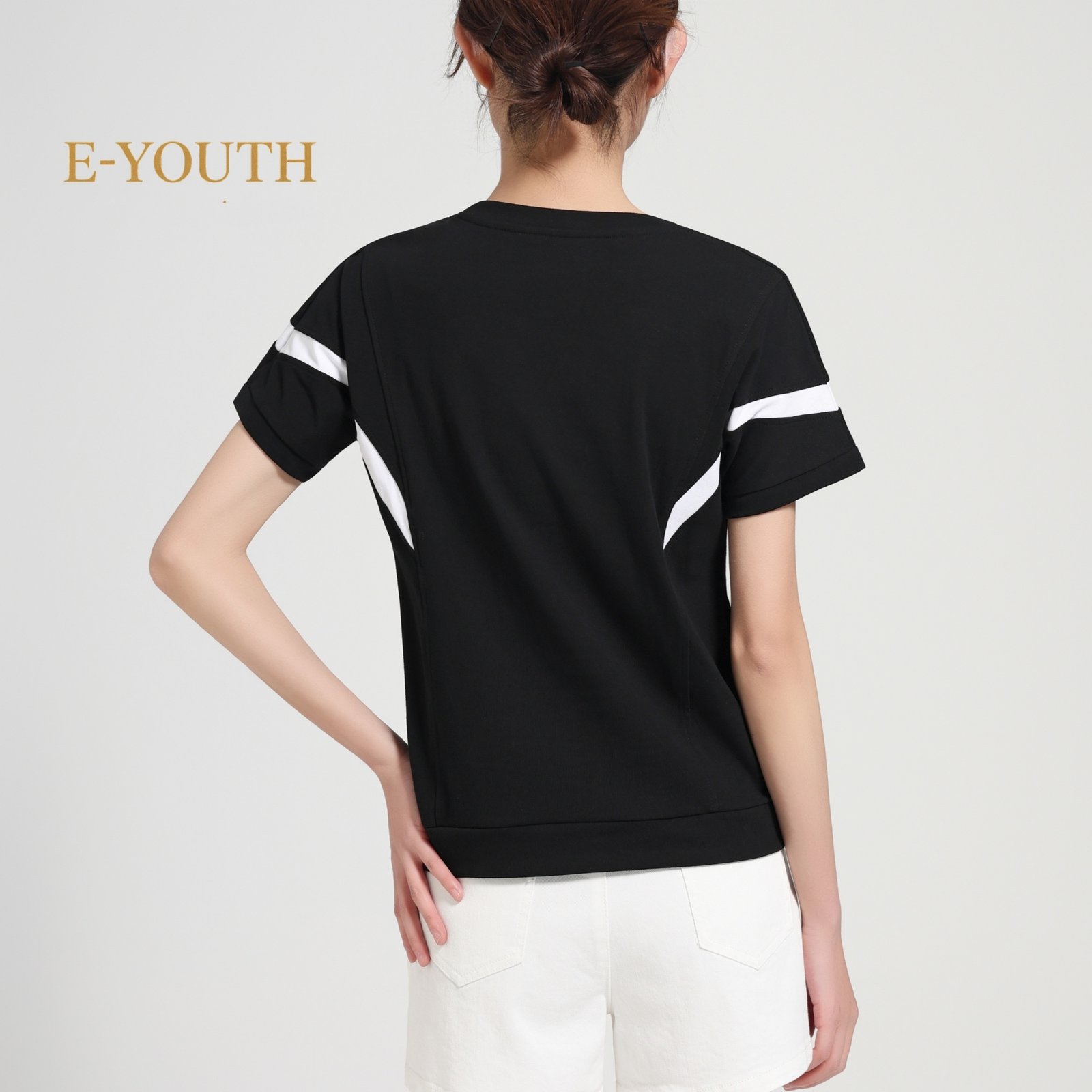 E-YOUTH 13112 Women Clean Line Contrast Tee product detail 10