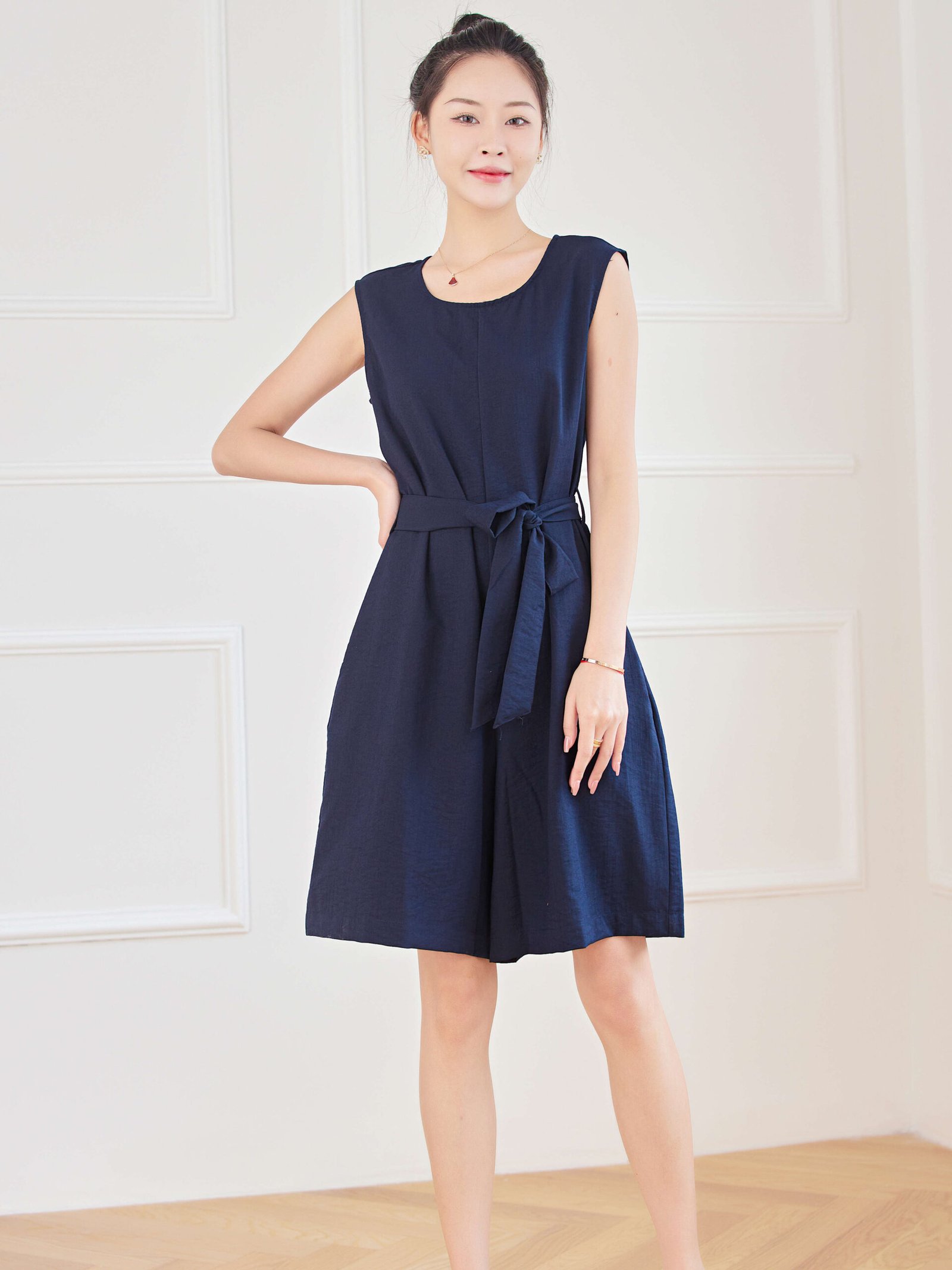 Eyouth 1748 Women Sleeveless jumpsuits romper suspenders loose fit Pockets belted cotton linen Jumpsuit product detail 5