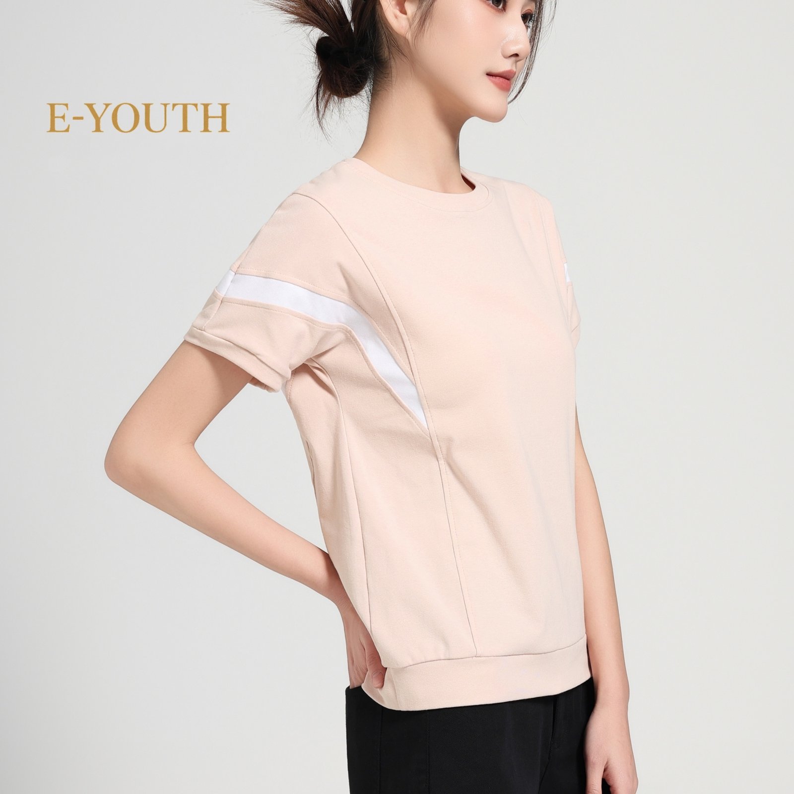 E-YOUTH 13112 Women Clean Line Contrast Tee product detail 2