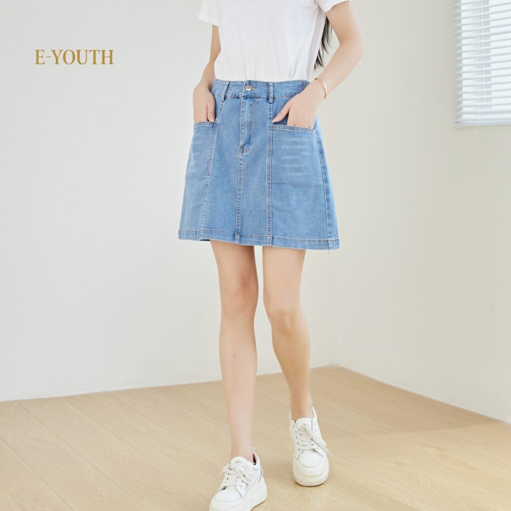 Eyouth 20169 Women Everyday Denim A-Line Skirt with built-in safety shorts