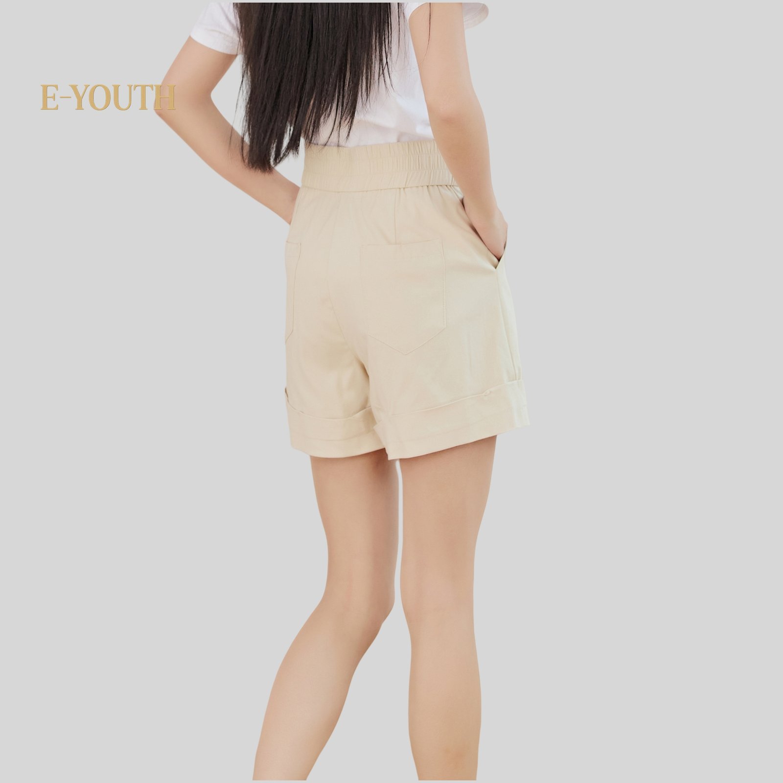 Eyouth 20163 Women Sleek Fold-Hem Shorts | high waist Korean Style cargo shorts product detail 4