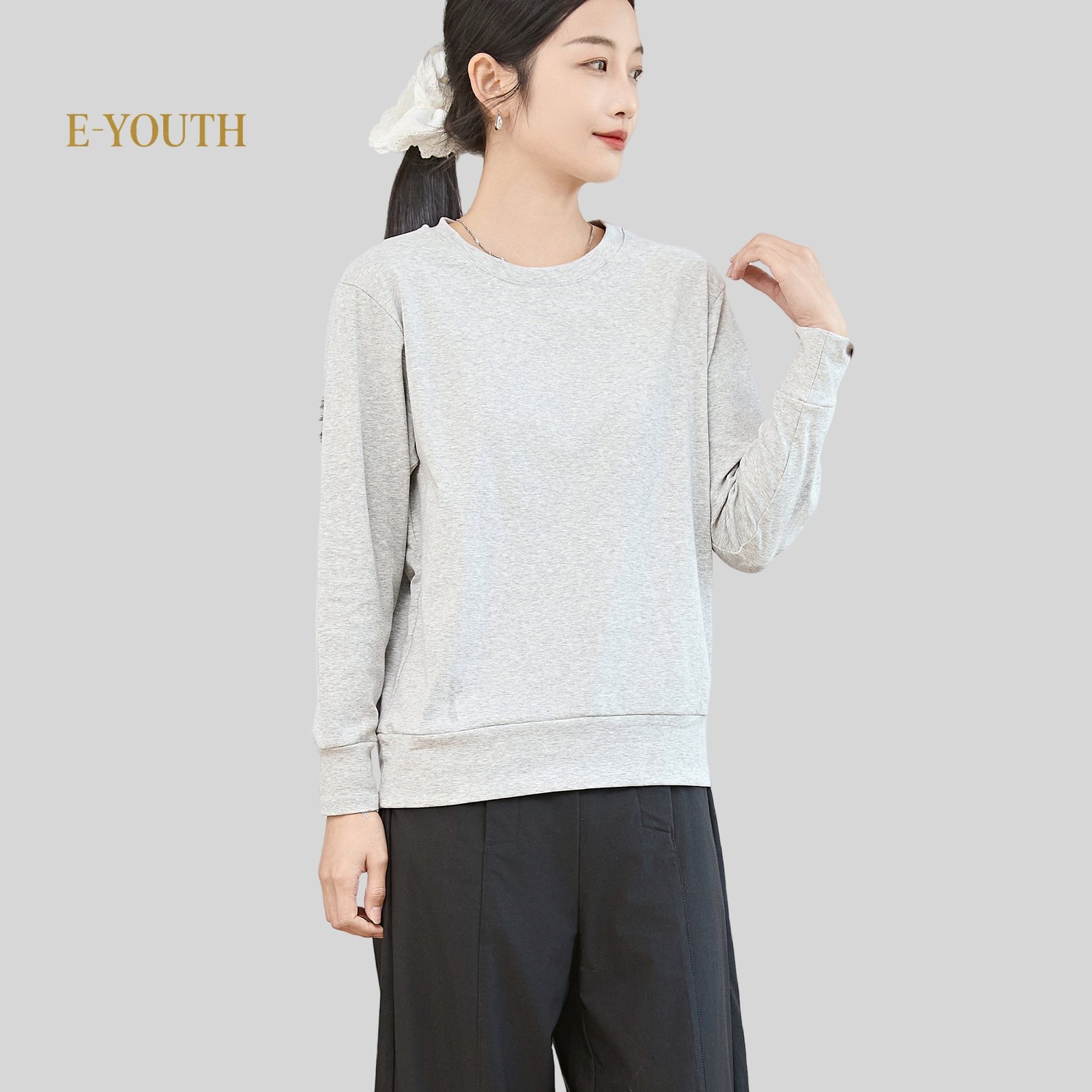 Eyouth 13105 Minimalist Cotton Pullover | Women Long Sleeve Basic Top product detail 8