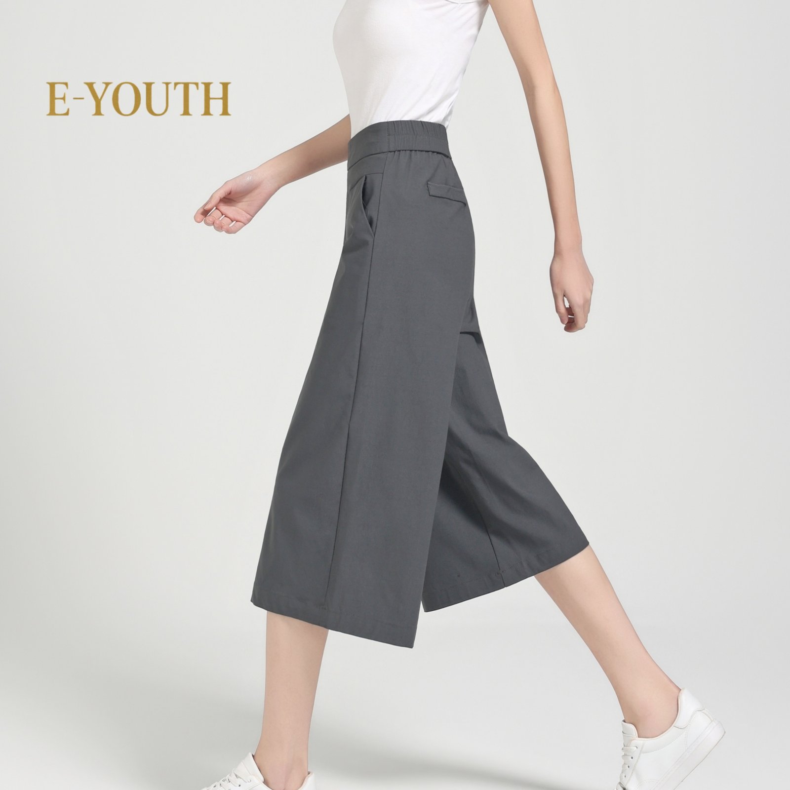 E-YOUTH 10123 Elegant Twill High Waist Culottes product detail 10