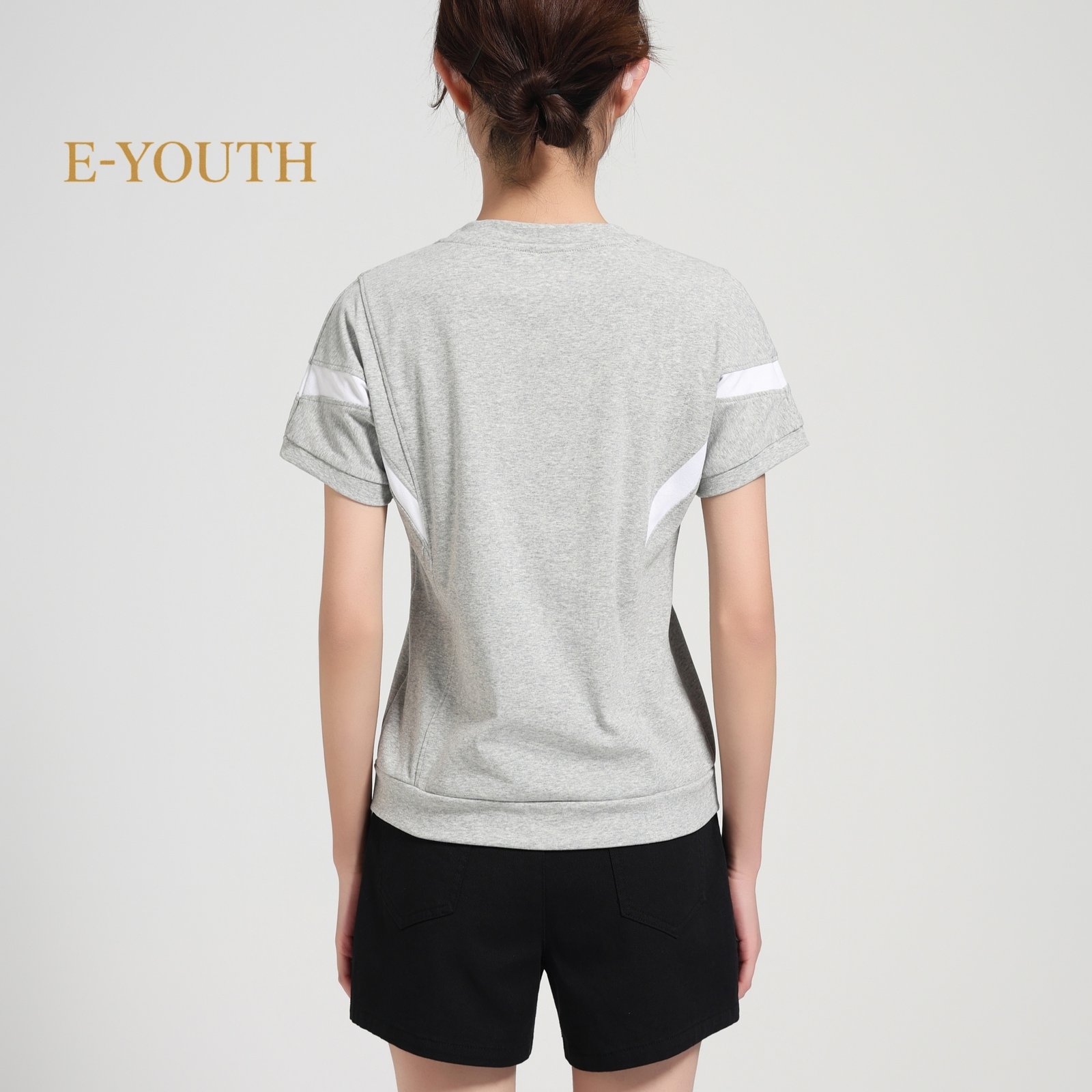 E-YOUTH 13112 Women Clean Line Contrast Tee product detail 8