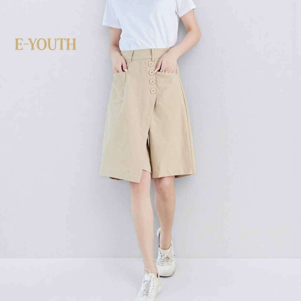 Eyouth 10105 Women Asymmetry Button-Front Culottes