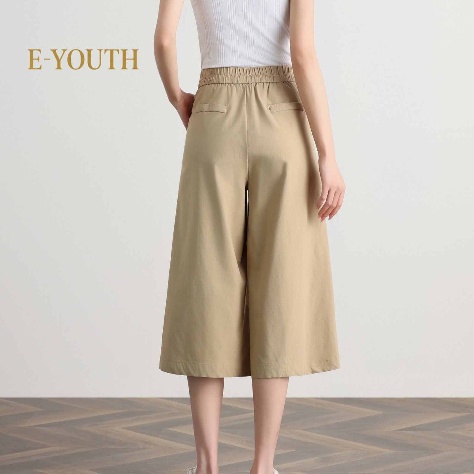 E-YOUTH 10123 Elegant Twill High Waist Culottes product detail 3