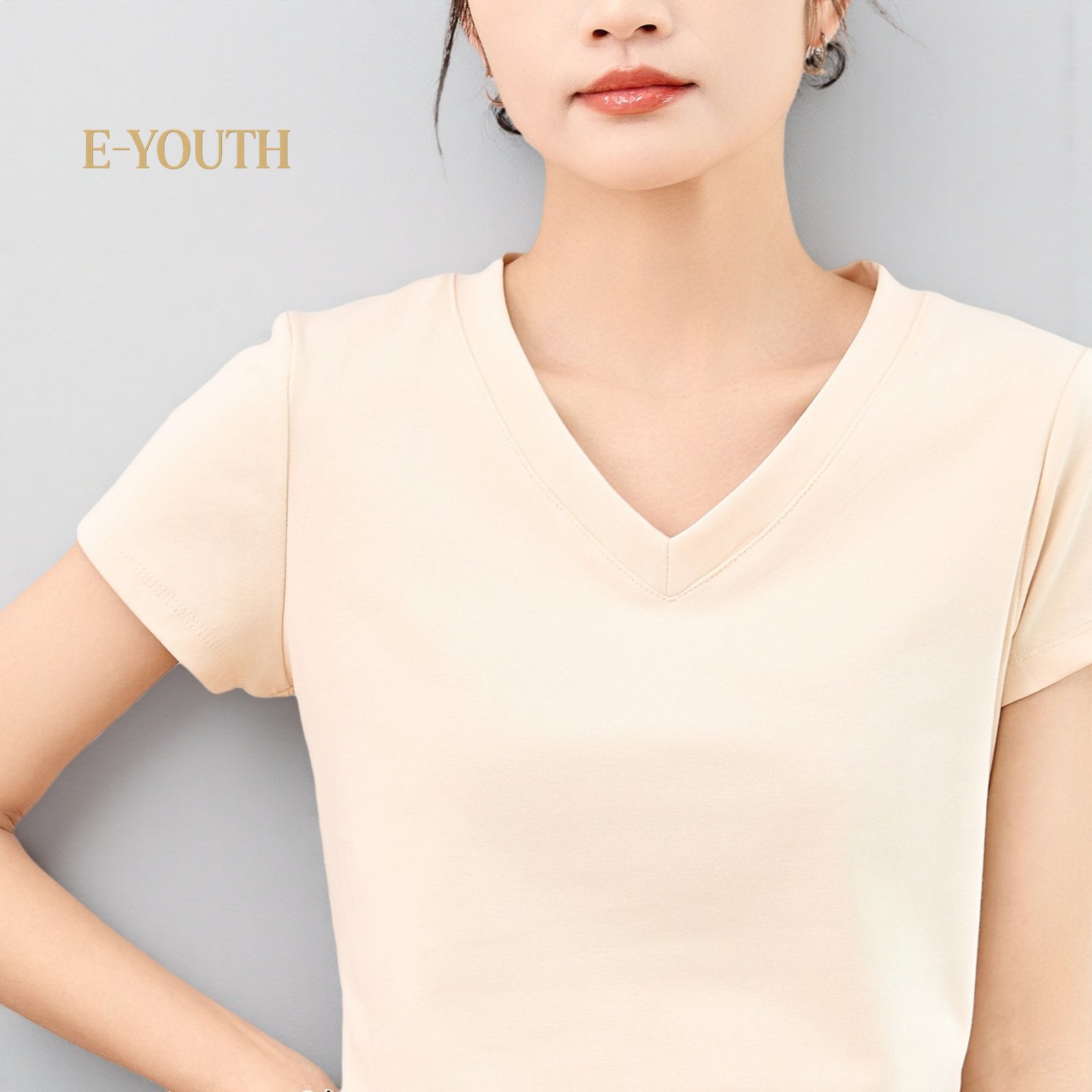 Eyouth 13106 Women's T-Shirt V-nect Short Sleeve- Soft and Comfortable Tops product detail 5