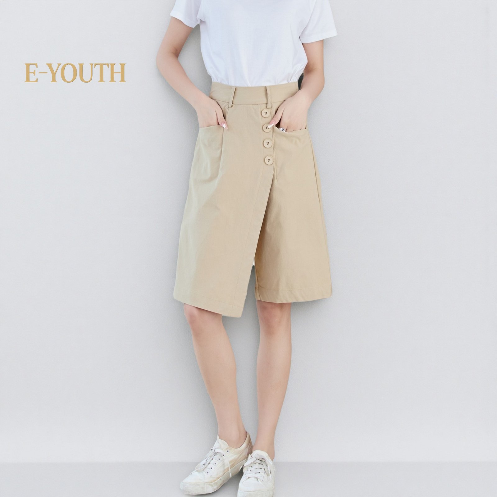 Eyouth 10105 Women Asymmetry Button-Front Culottes product detail 4