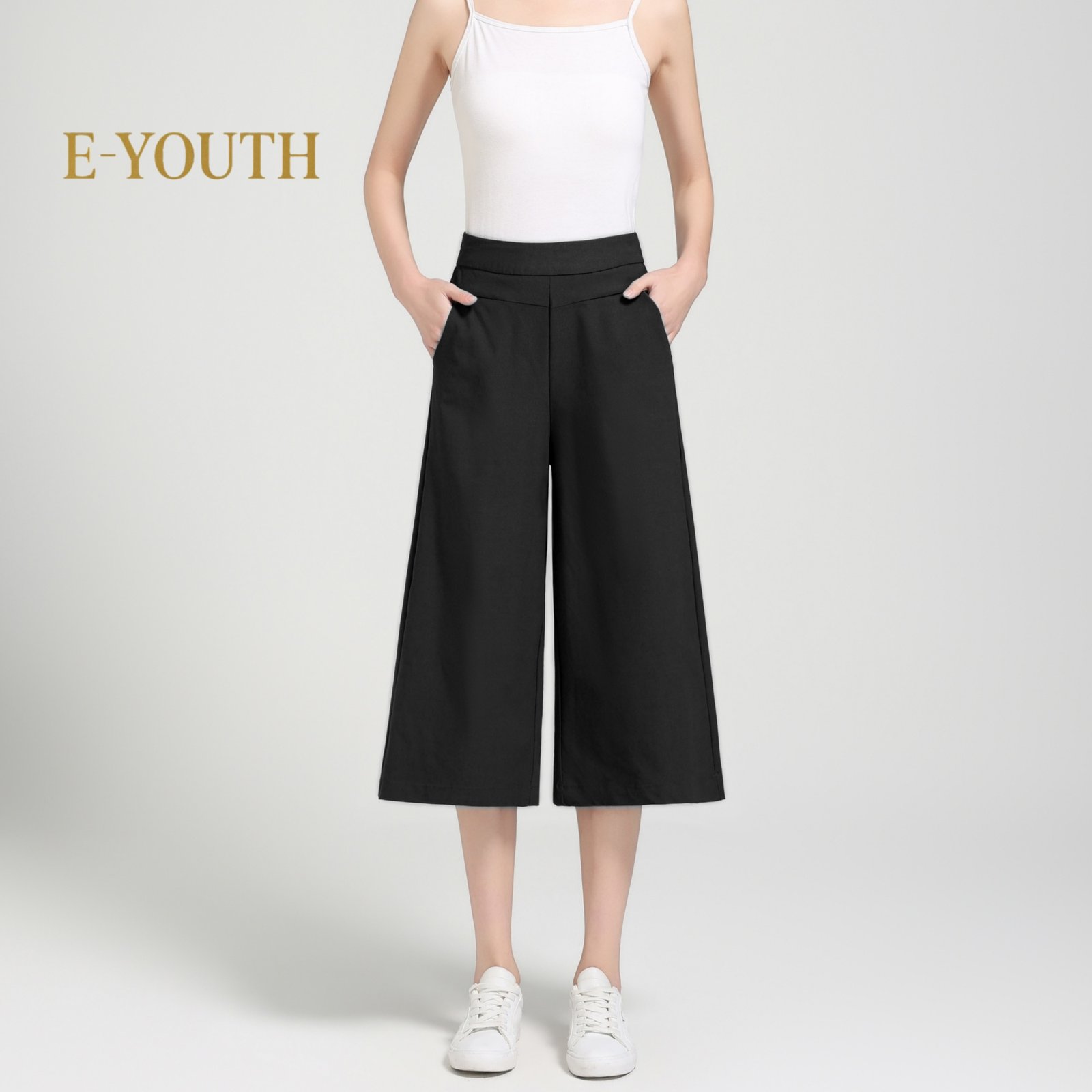 E-YOUTH 10123 Elegant Twill High Waist Culottes product detail 8