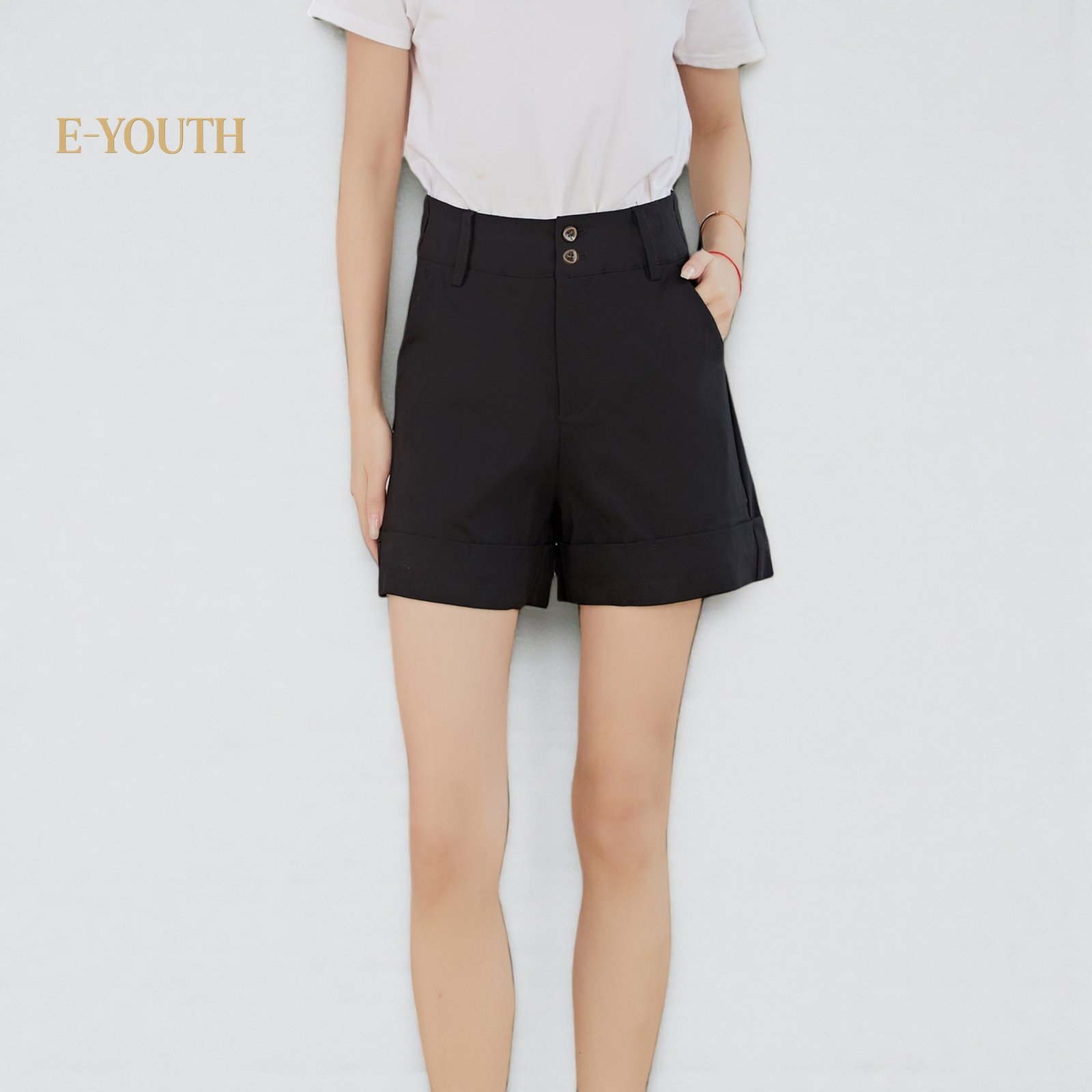 Eyouth 20163 Women Sleek Fold-Hem Shorts | high waist Korean Style cargo shorts product detail 1