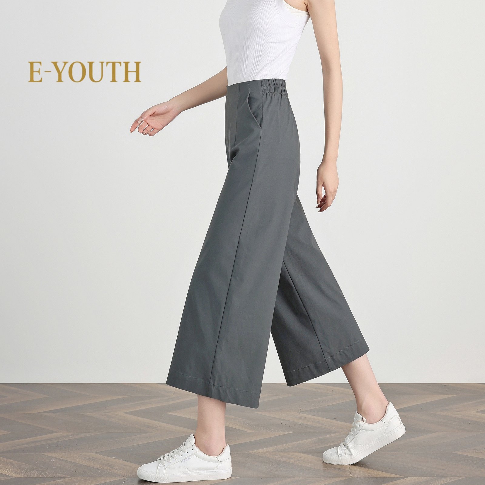 Eyouth 1062 women casual pants wide leg high waist culottes pants product detail 8